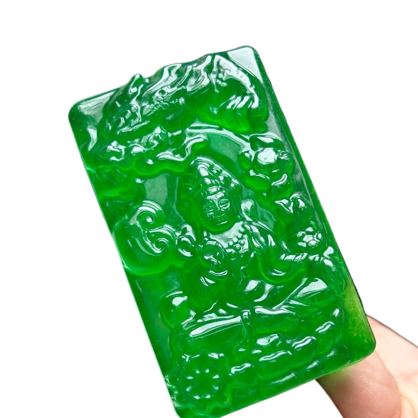 Natural Ice Green Burmese Jadeite Carved Kwan-yin Pendant Necklace Jewelry