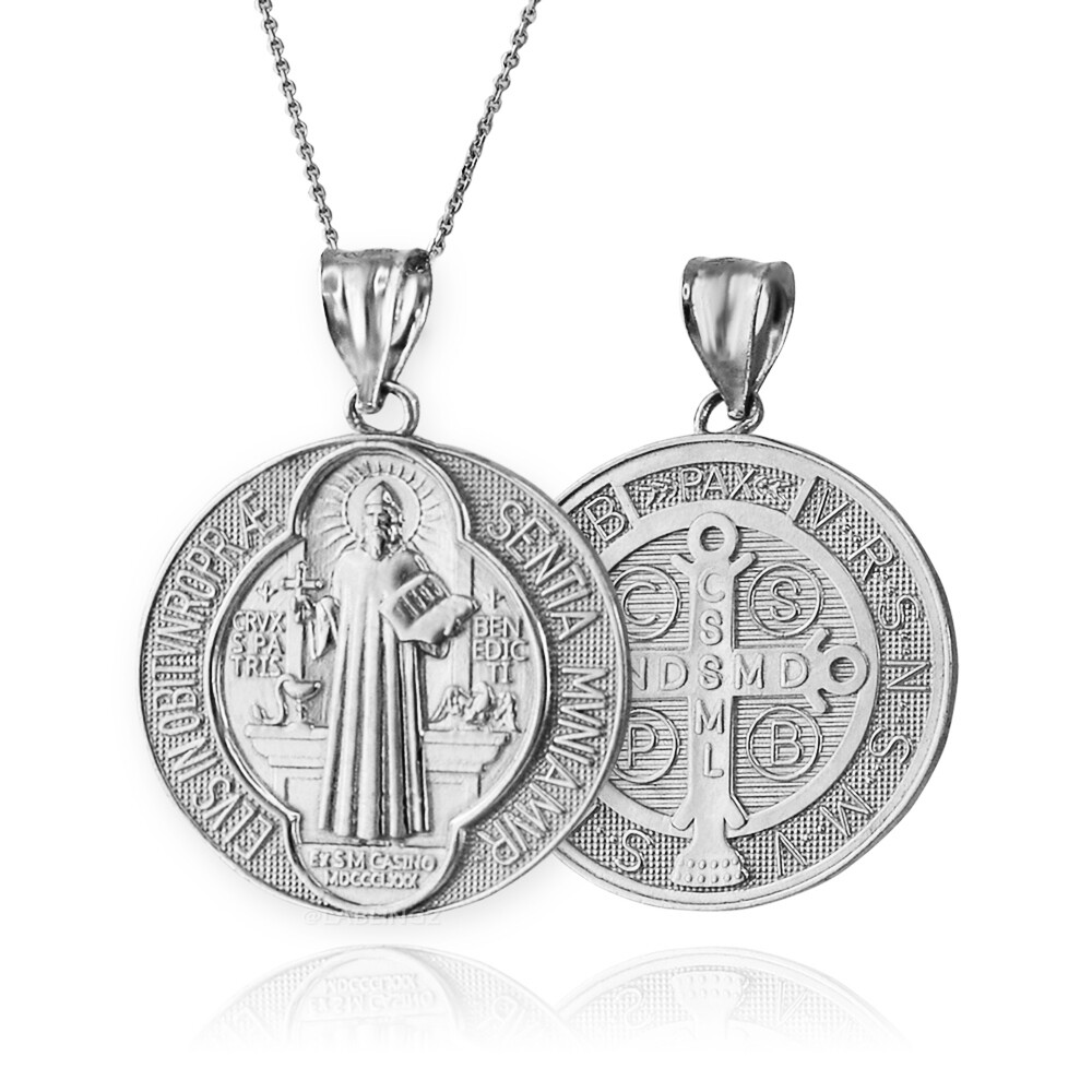 Gold Saint Benedict Medal Reversible Pendant Necklace – 10k & 14k Yellow, White