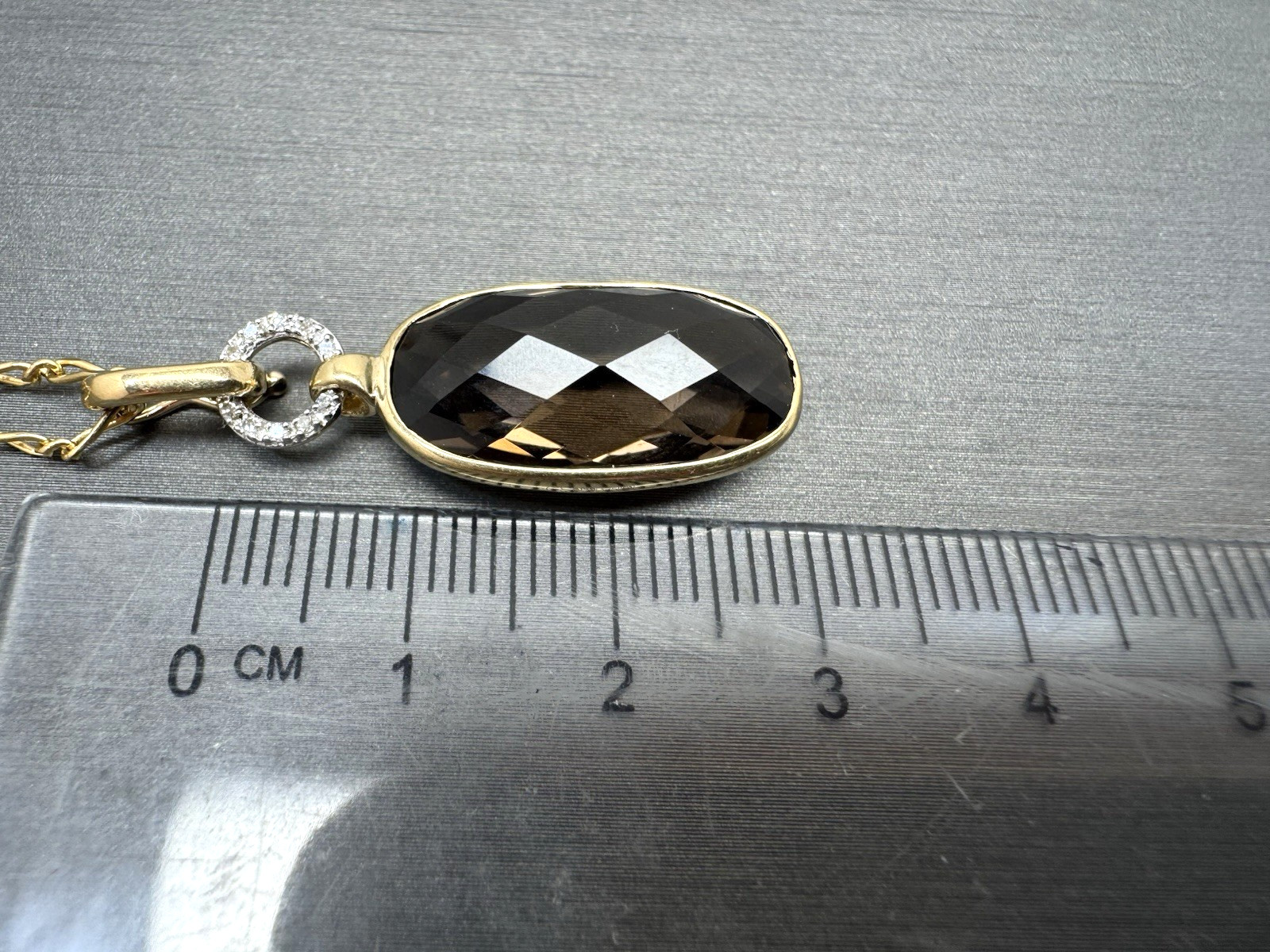 9ct Yellow Gold 70cm Chain with 9ct Yellow Gold Smokey Quartz & Diamond Necklace