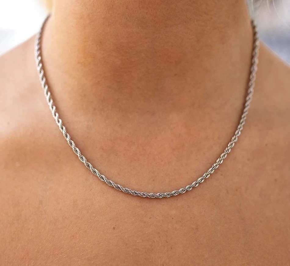 925 Sterling Silver 4MM Rope Chain Necklaces For Women Men Fashion