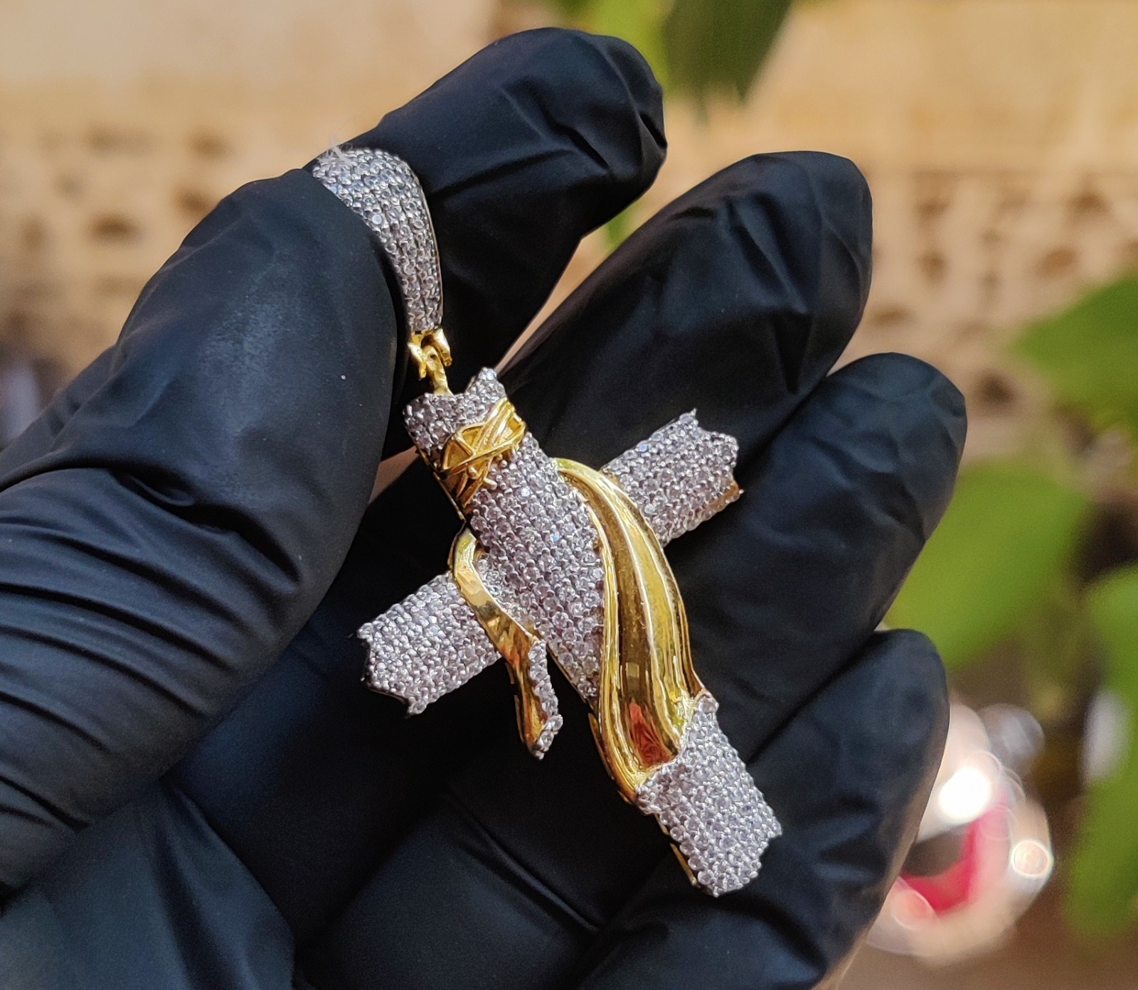 2Ct Round Cut Lab Created Diamond Jesus Cross Pendant 14K Yellow Gold Plated