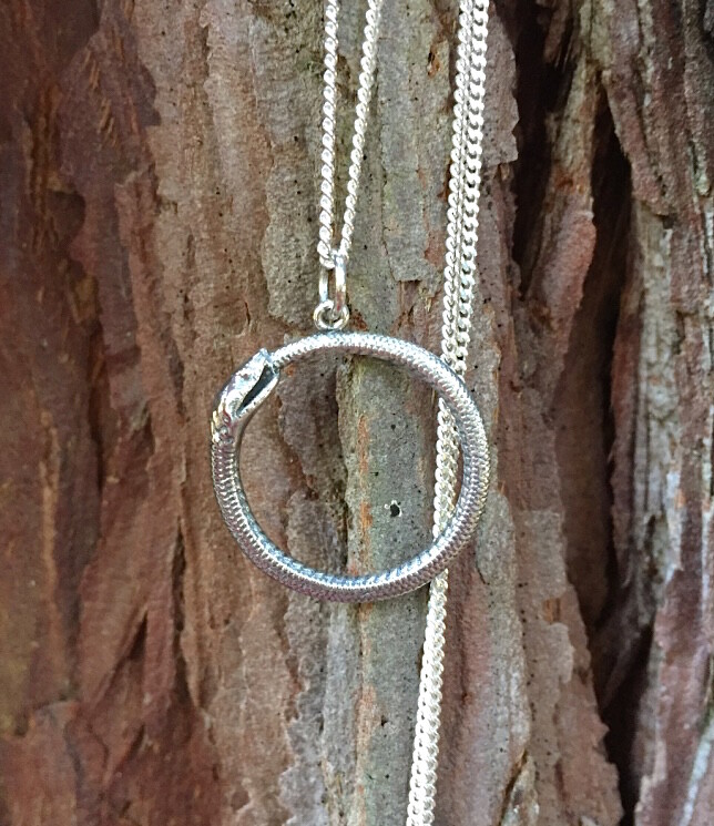 Ouroboros Pendant Snake Sterling Silver Charm Serpent Reptile Goth Necklace 7017