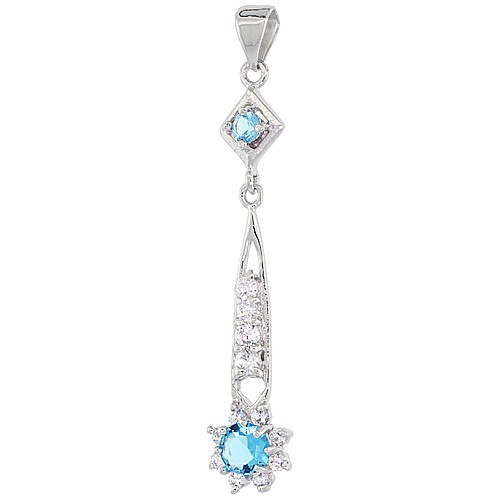 925 Sterling Silver Clear and Topaz CZ Dangling Pendant 1 1/2 Inch (38mm) Tall