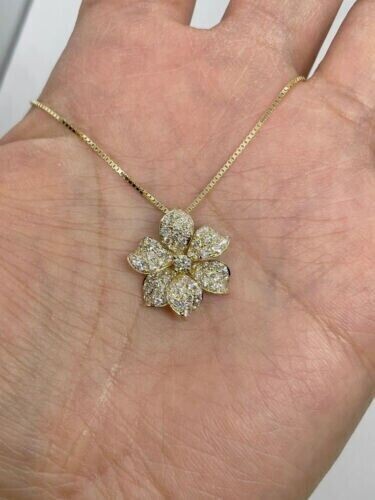 2Ct Round Cut Lab Created Diamond Flower Pendant 14K Yellow Gold Finish