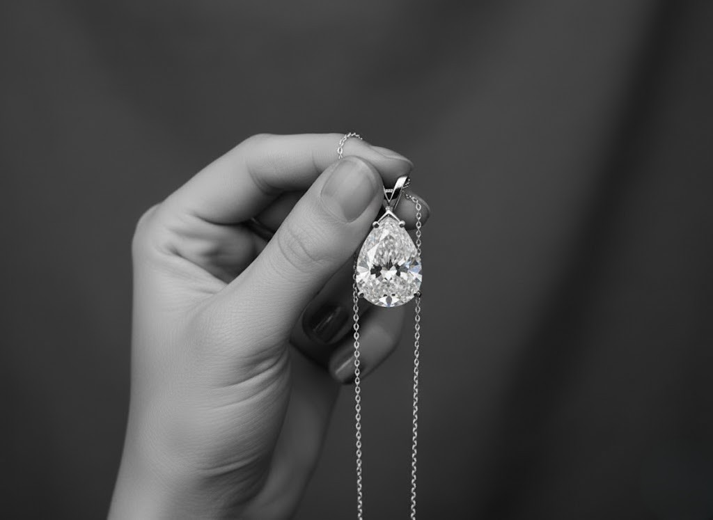 3.00CT Pear Cut VVS1 Moissanite 14k White Gold Plated Solitaire Necklace
