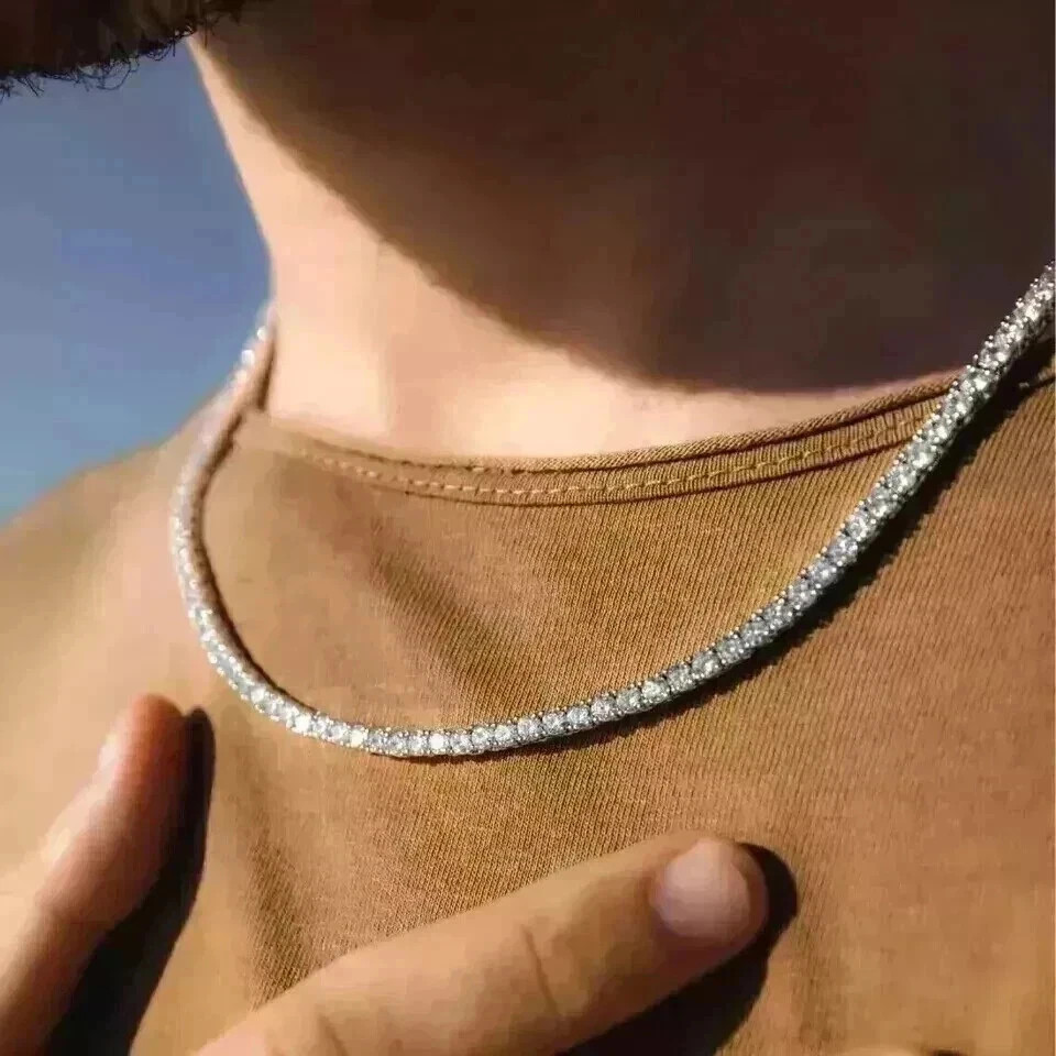 VVS1/D Round Lab Created Diamond 18k White Gold Plated Necklace For Men & Women