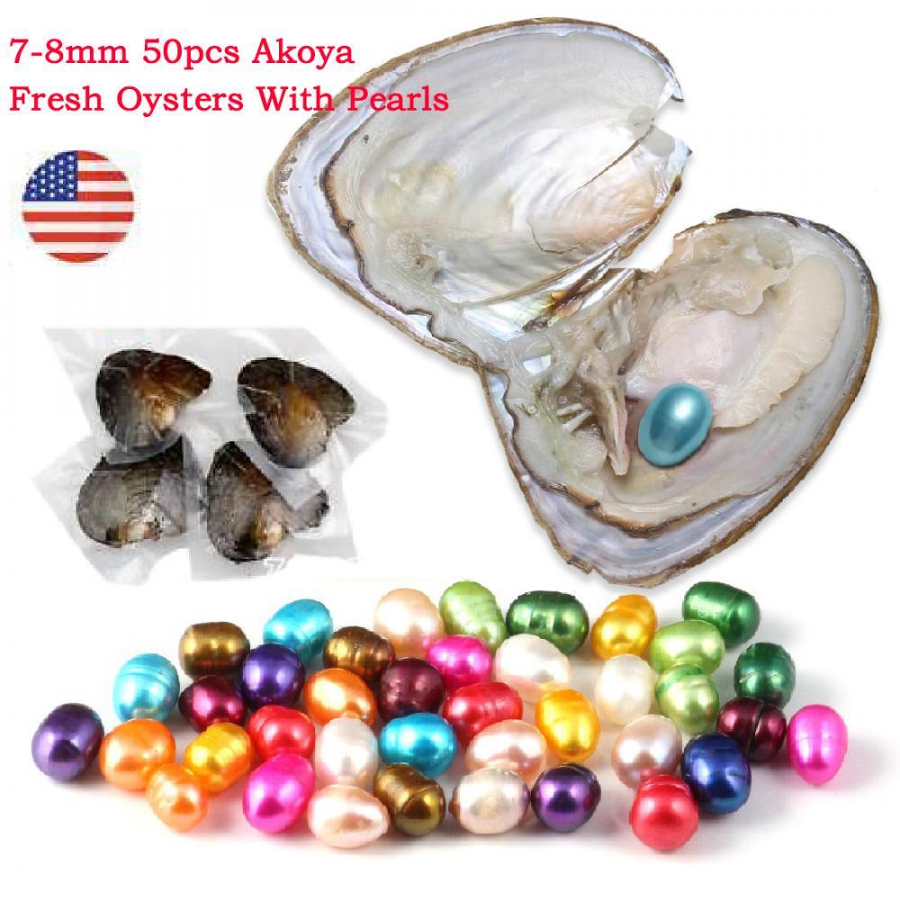 50PCS Freshwater Near Round Oyster Pearl with Pearls Inside Random 7-8mm DIY