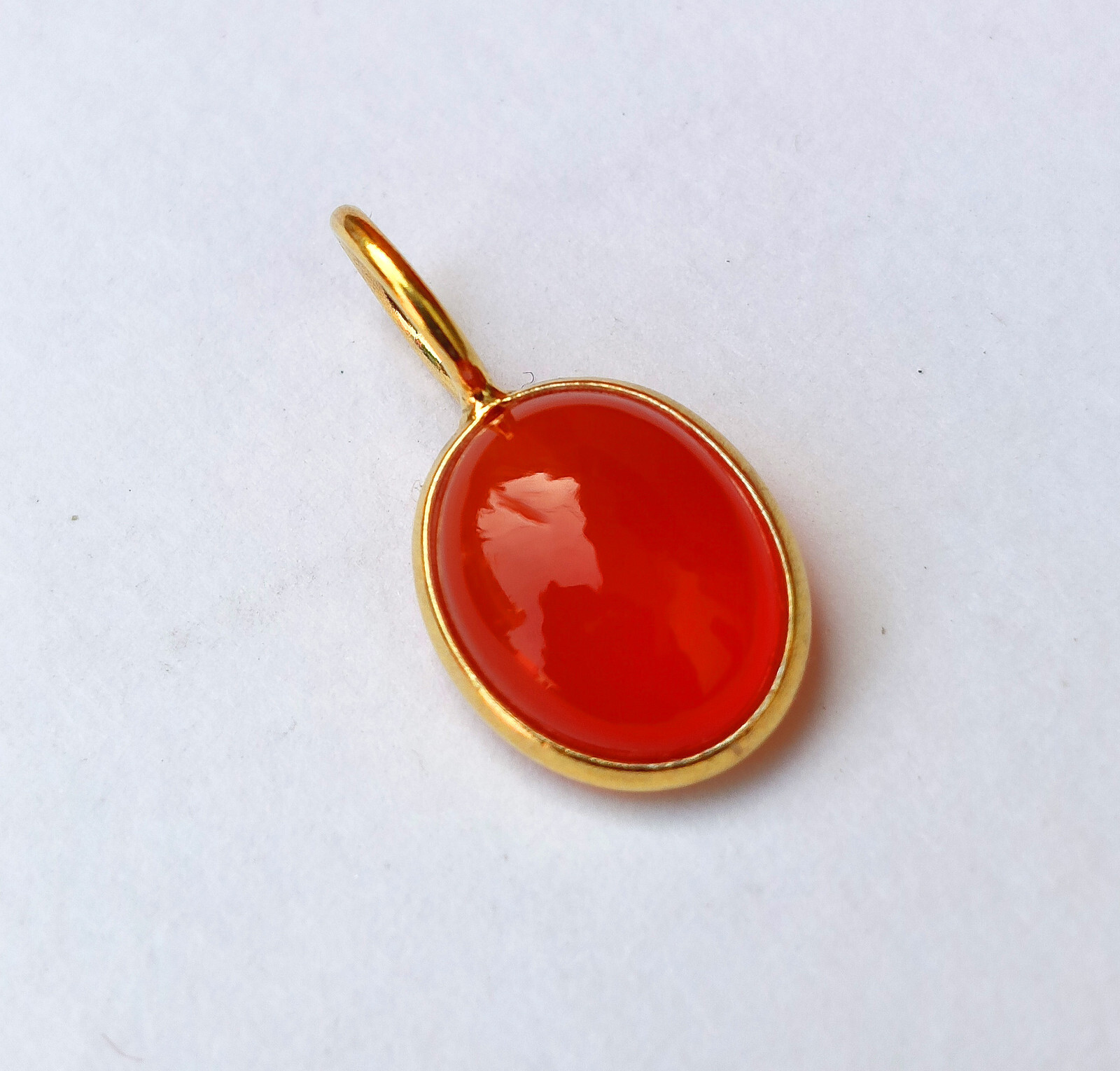 Carnelian Cabochon 18k Solid Gold Charm Pendant Dainty Gemstone Handmade Pendant