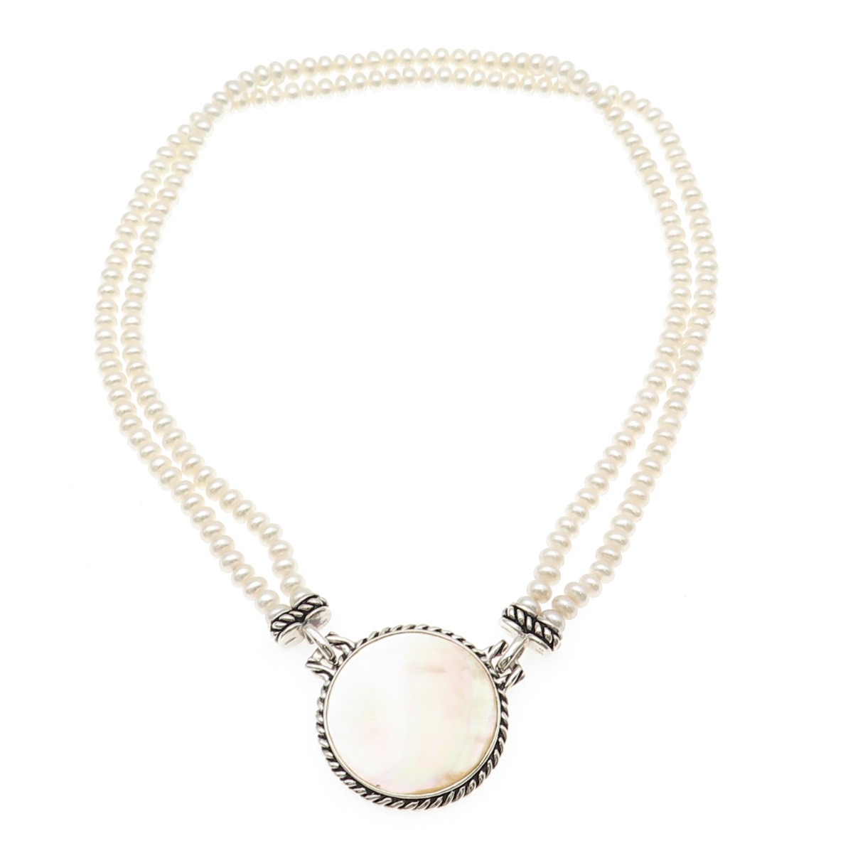 Honora 925 Sterling Silver Real Pearl & MOP Beaded 2-Strand Necklace 16″