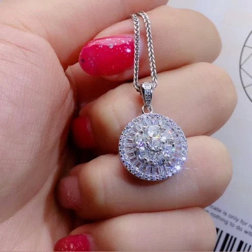 2 Ct Lab Created Moissanite Cluster Necklace Pendant Real 10K White Gold