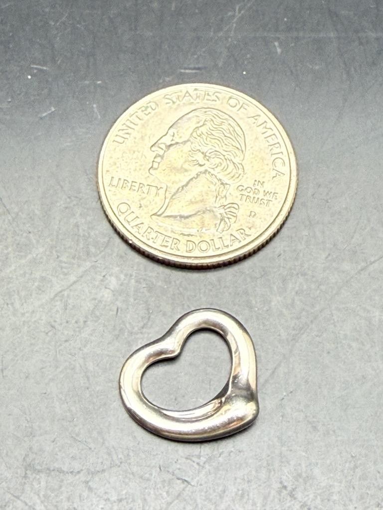 Genuine Tiffany Co Open Heart Sterling Silver Pendant. W200