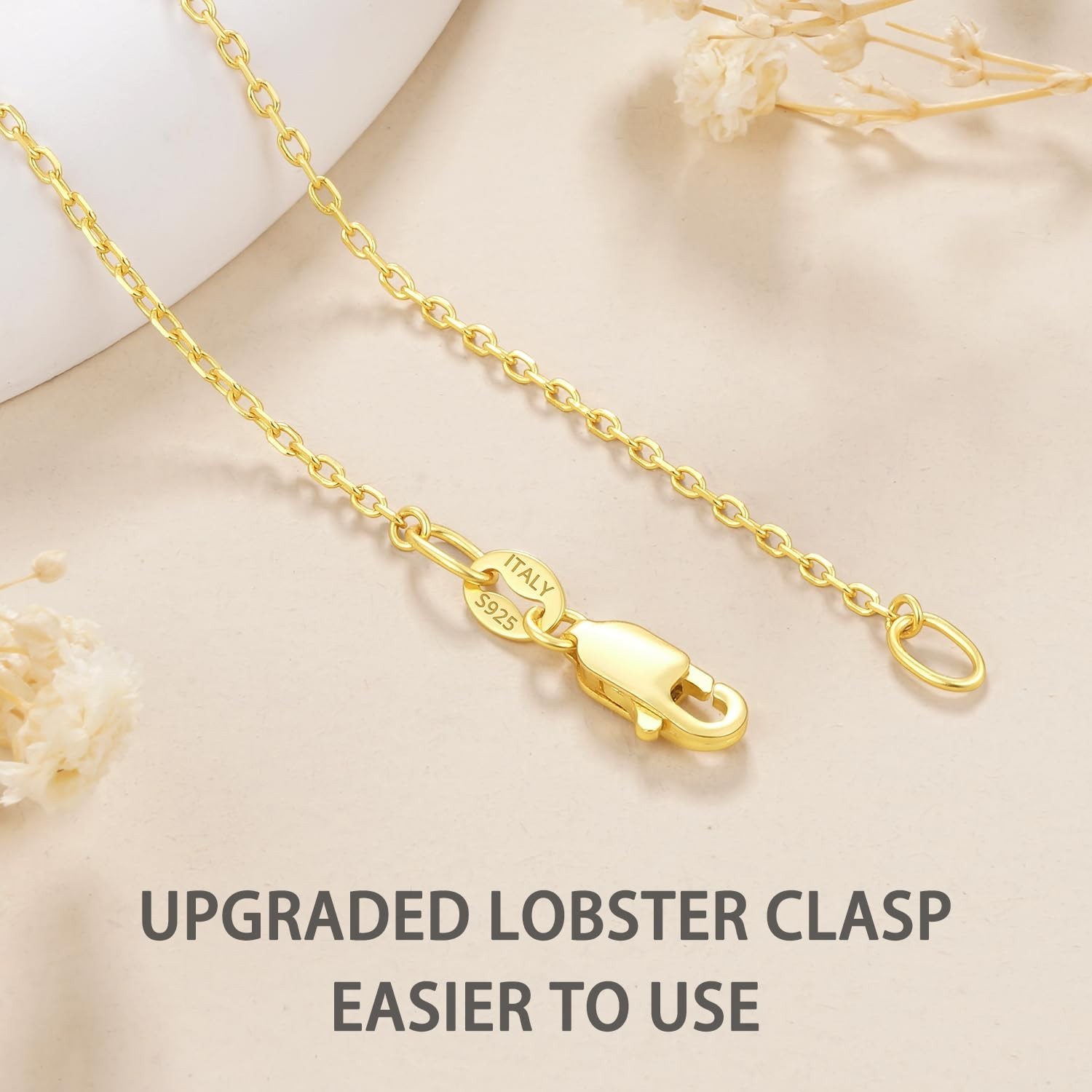 18k Gold Plated 925 Sterling Silver Dainty Chain Necklace for Women, 1.3mm Thin