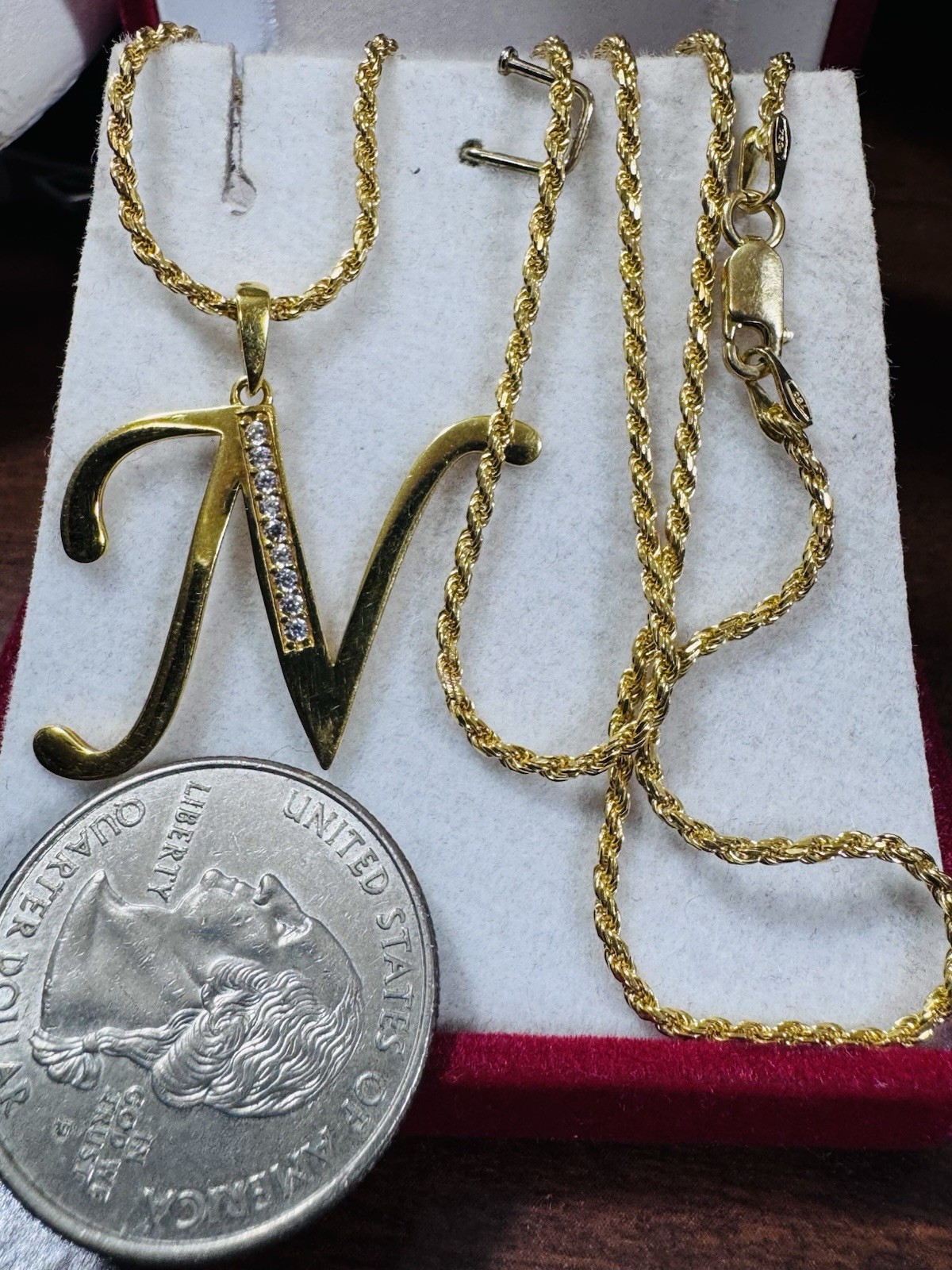 18K 750 Genuine Gold Rope Letter N Necklace 15.6”/16” Long 6.5g 1.6mm Choker