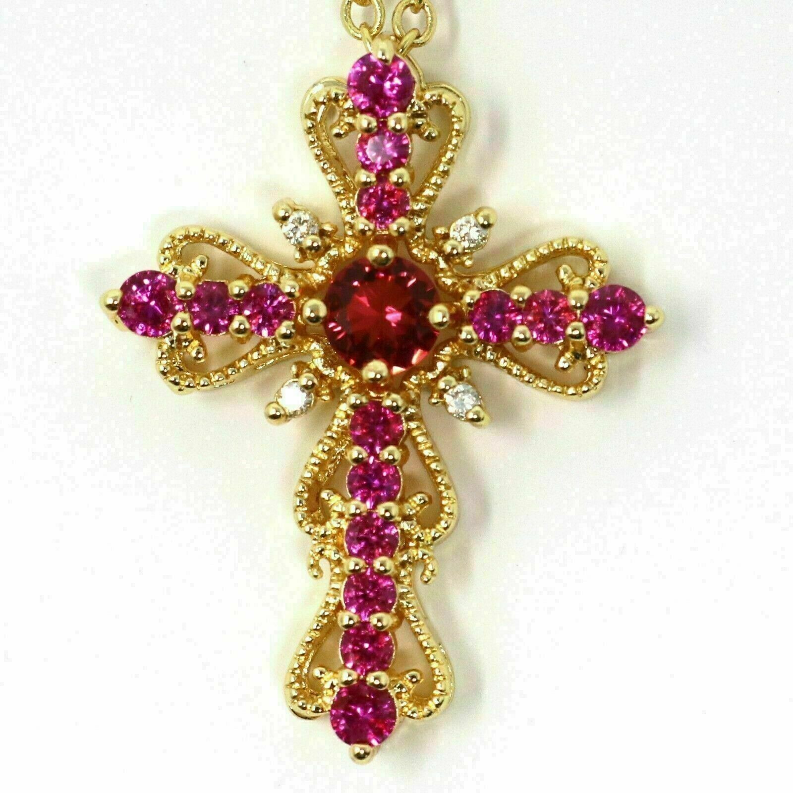 2.70Ct LabCreated Diamond Round Ruby Unique Cross Pendant 14K Yellow Gold Finish