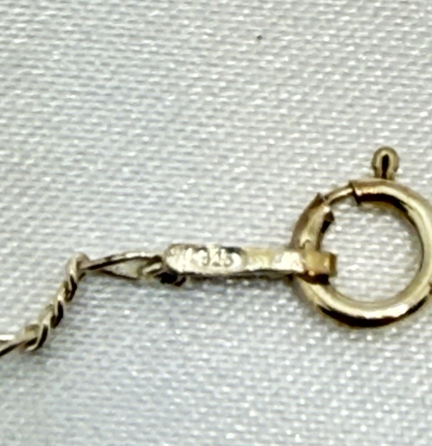 Vintage Italy 925 Sterling Silver Figaro Necklace 5 Geometric Green Stone Charms
