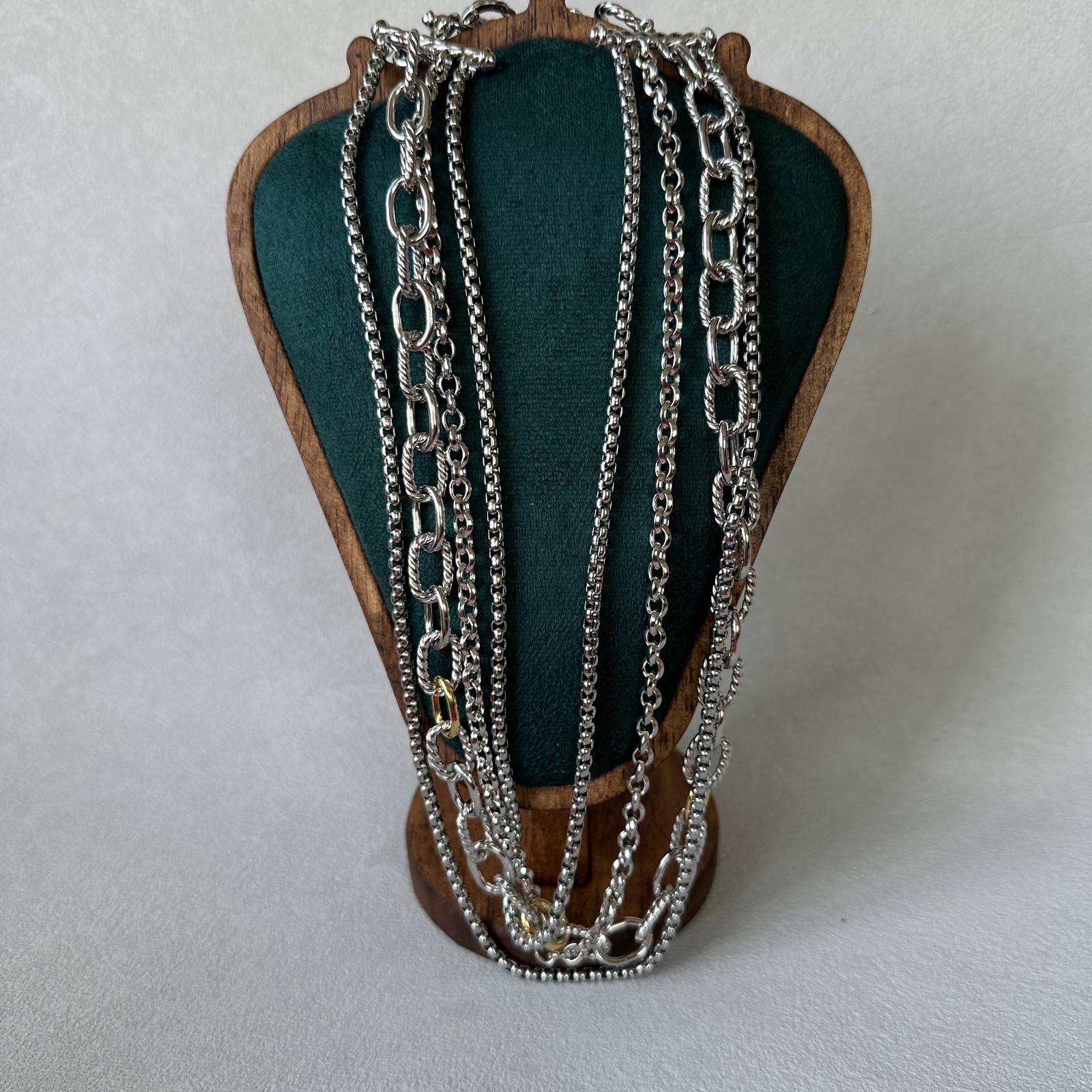 DAVID YURMAN 4 Row Multi Chain Necklace 29mm Sterling Silver & 18K Gold 19″