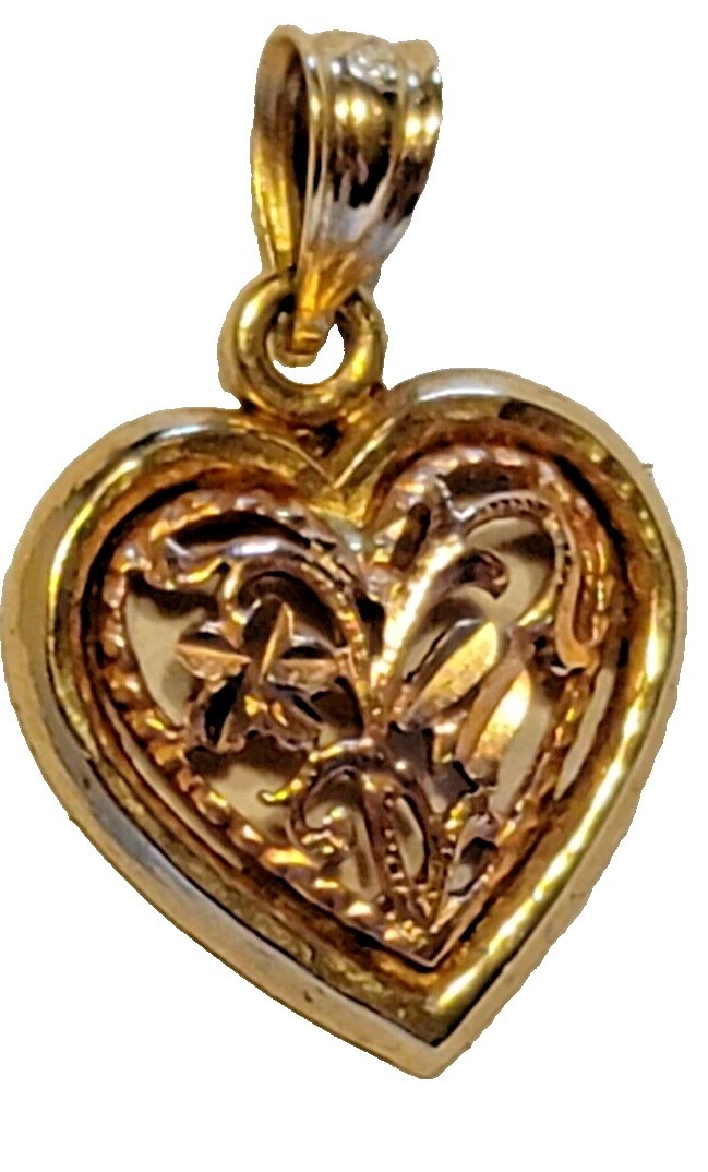 14K Yellow & Rose White Gold Heart Flower Pendant