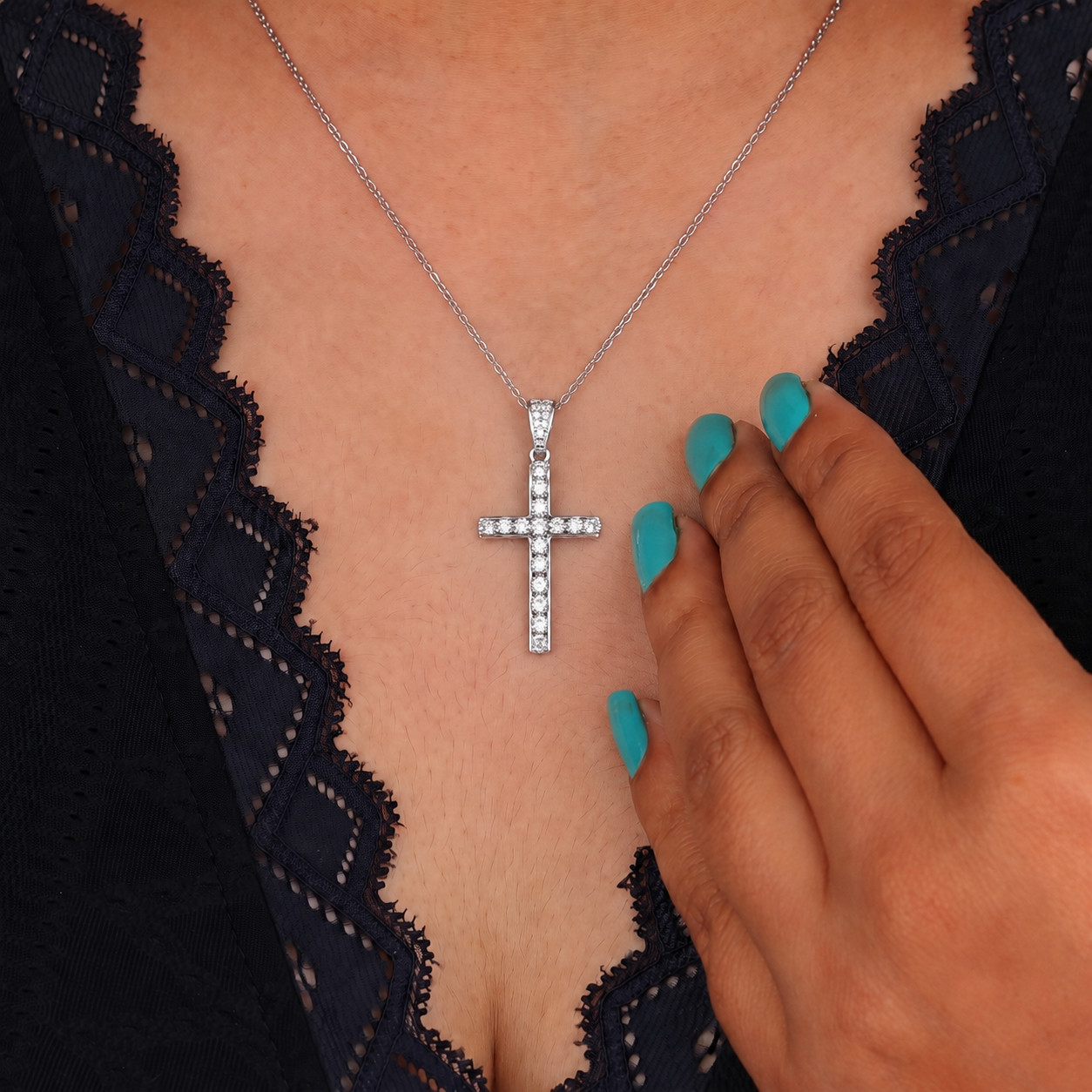 IGI Certified Round Cut Lab Grown Christian Cross 14K White Gold Pendant