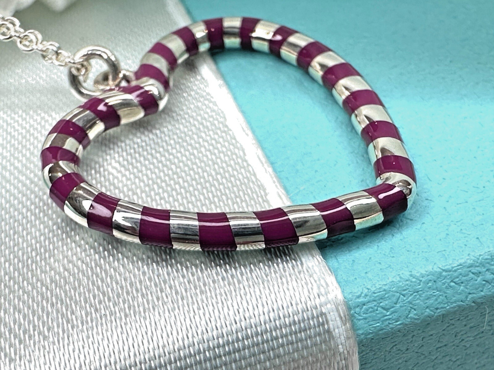 Tiffany & Co Paloma Picasso Enamel Stripe/925 Sterling Silver Heart 18 “Necklace