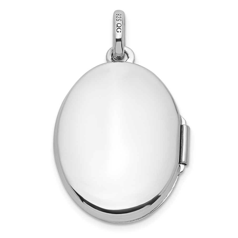 Sterling Silver Rhodium-plated Diamond Stars 20mm Oval Locket Pendant 2.25gm