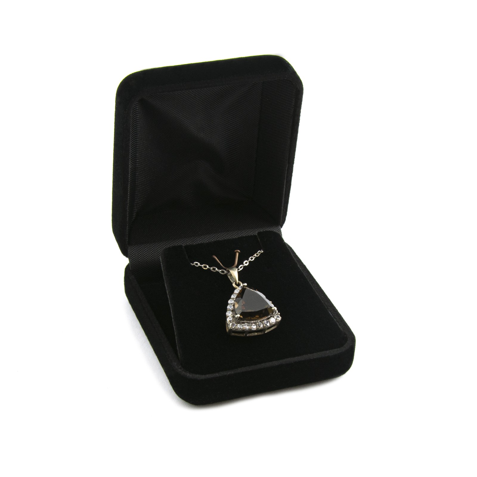 Women’s Trillion Cut Smoky Topaz with Cubic Zirconia Pendant and Necklace Set