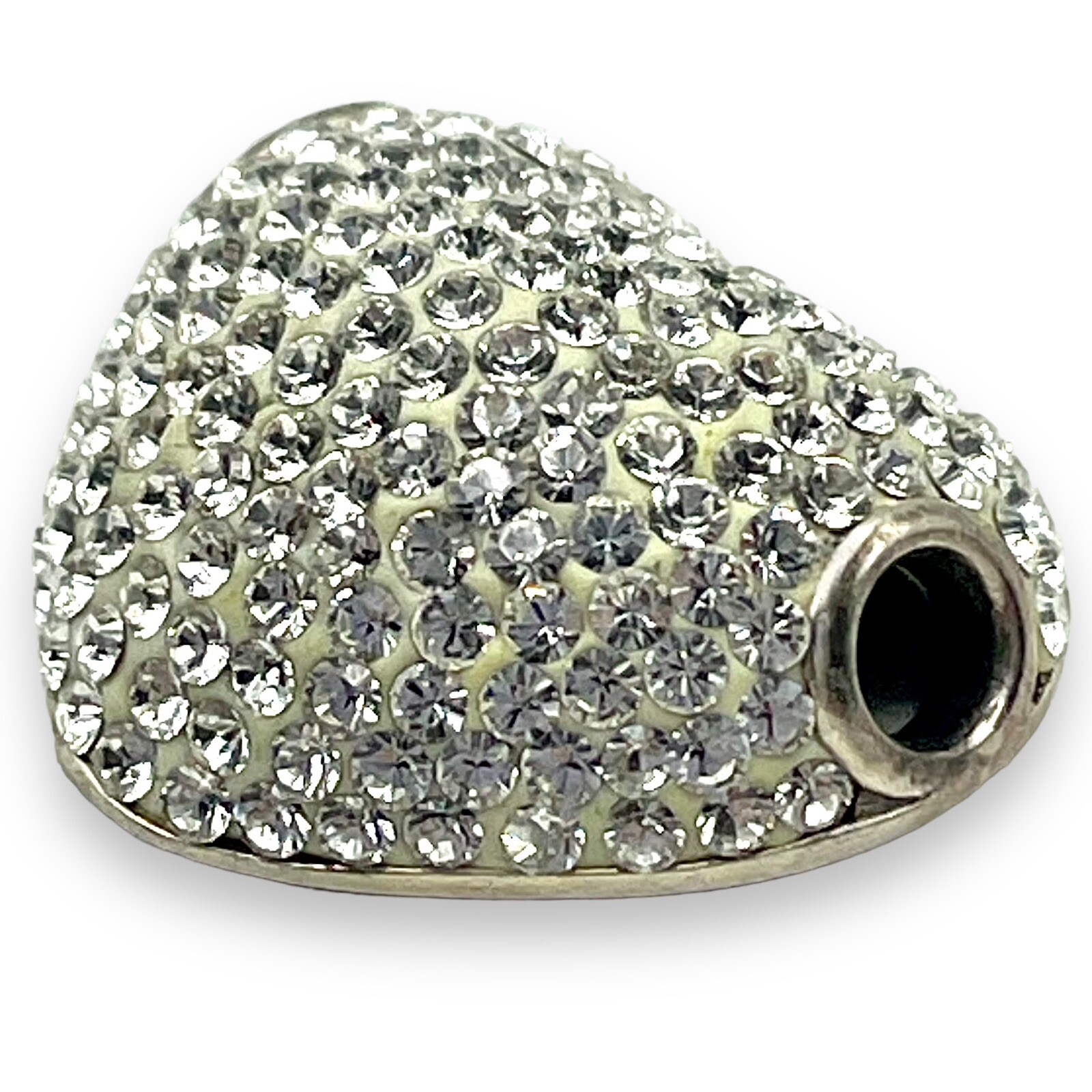 CRYSTAL PAVE HEART Slide Bead Charm 1” N925 Quiet Wealth Bling Shhhh EUC