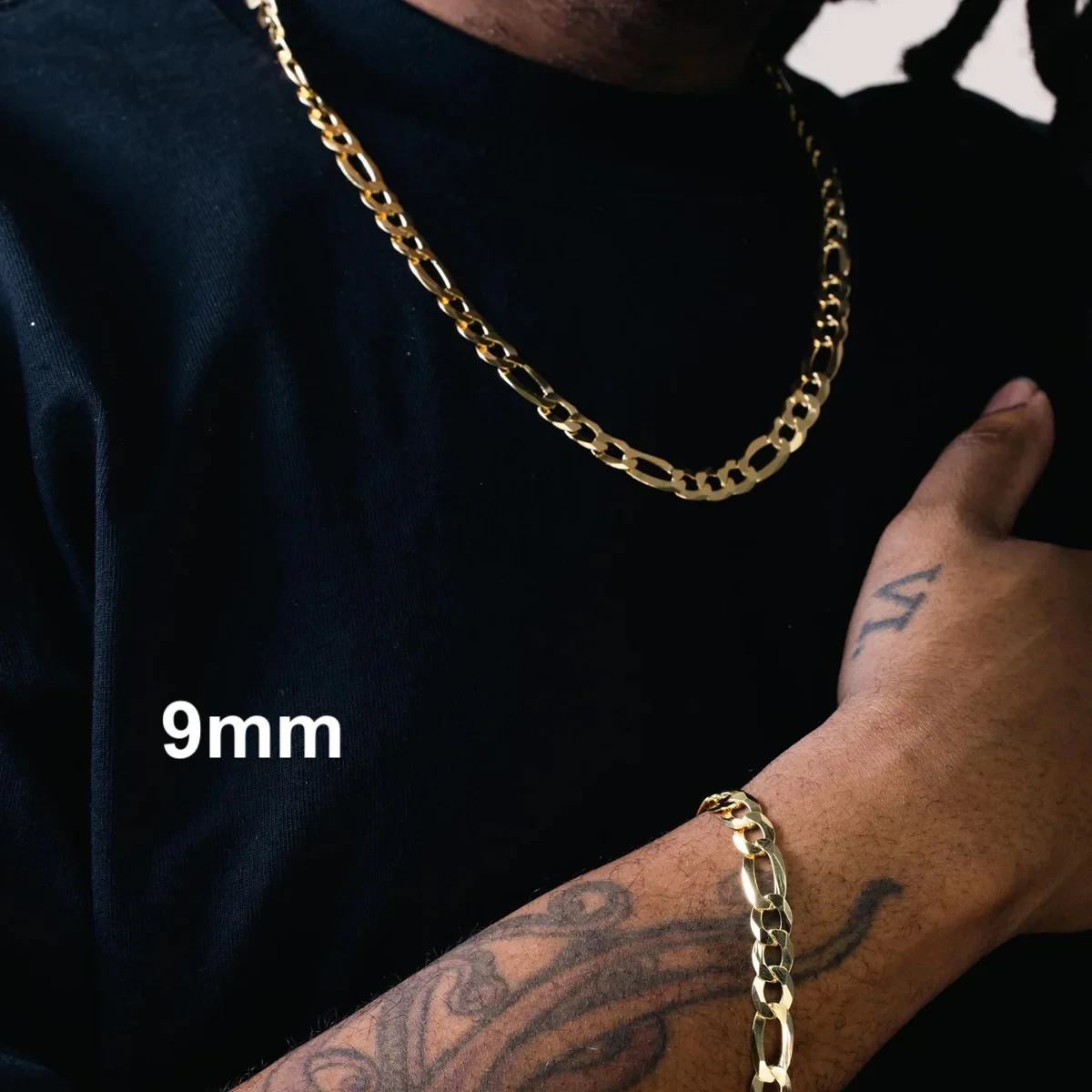 14K Yellow Gold Figaro Necklace Bracelet Chain ITALIAN Real – on Solid Silver