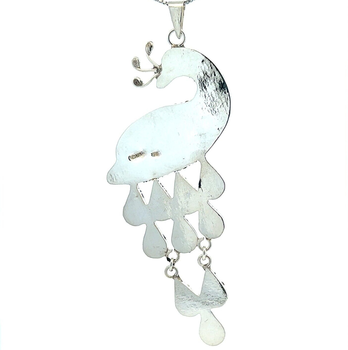 Sterling Silver Peacock Necklace With Austrian Crystal (1 1/2 x3 1/2 Inch)