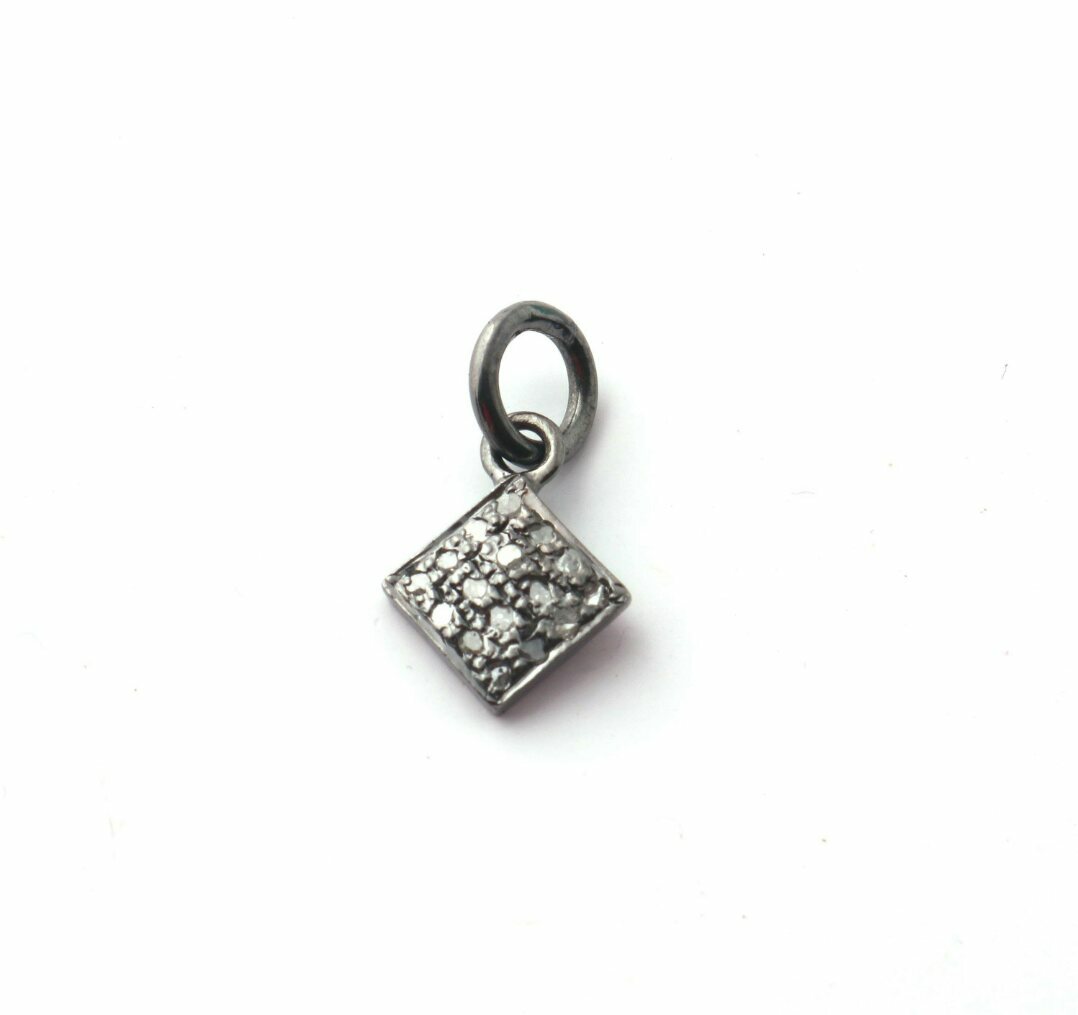 Pave Diamond Cushion Charm Pendant 925 Sterling Silver Additional Finding Supply