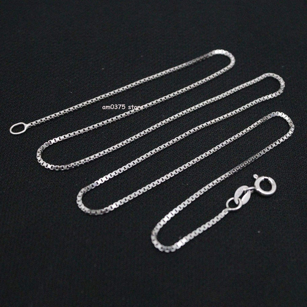 Real S925 Sterling Silver Necklace Women‘s 1.2mm Thin Box Chain Link 18inch