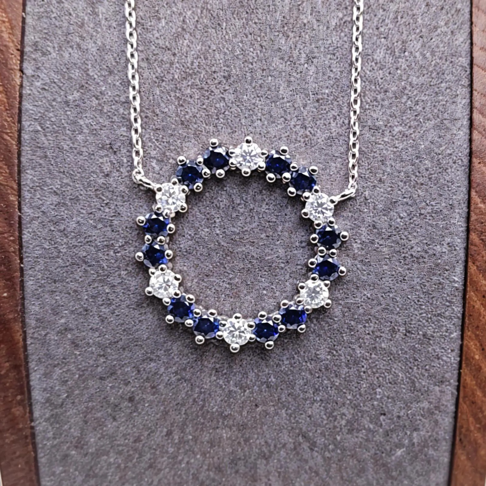 2.50ctw Dark-Blue Sapphire & White Moissanite Halo Pendant .925 Sterling Silver