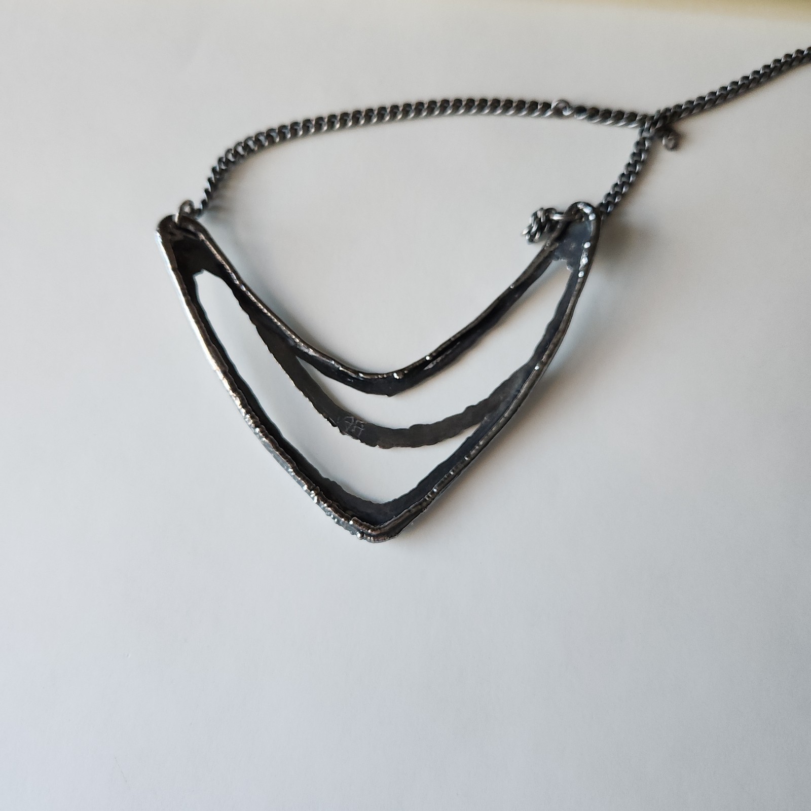 Artisan Hammered Oxidized Silver Necklace by AJ | Layered Abstract Modernist