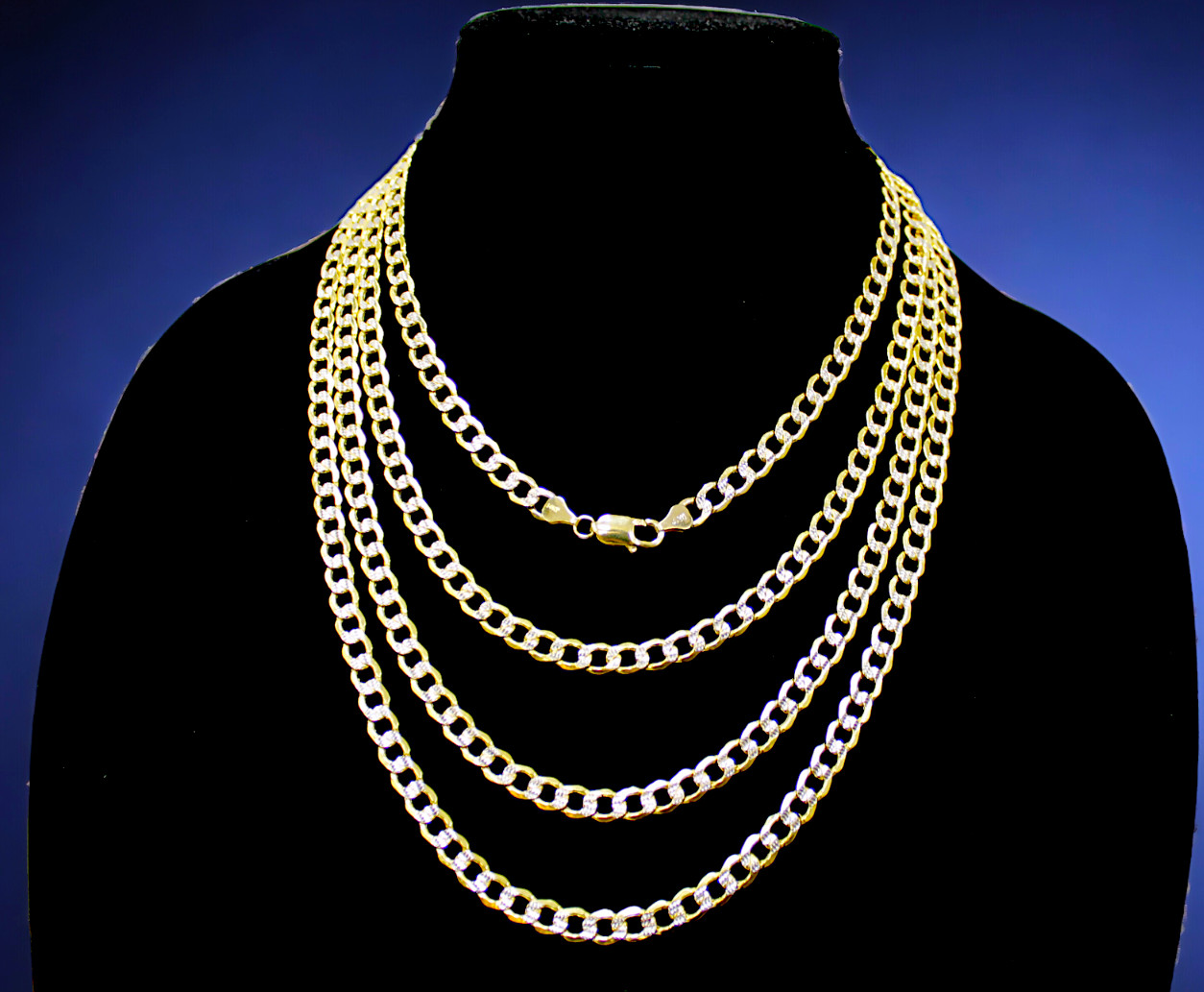 14K Yellow Gold Pave Curb Cuban Necklace Bracelet Chain Link Real 2mm-7mm 7″-30″