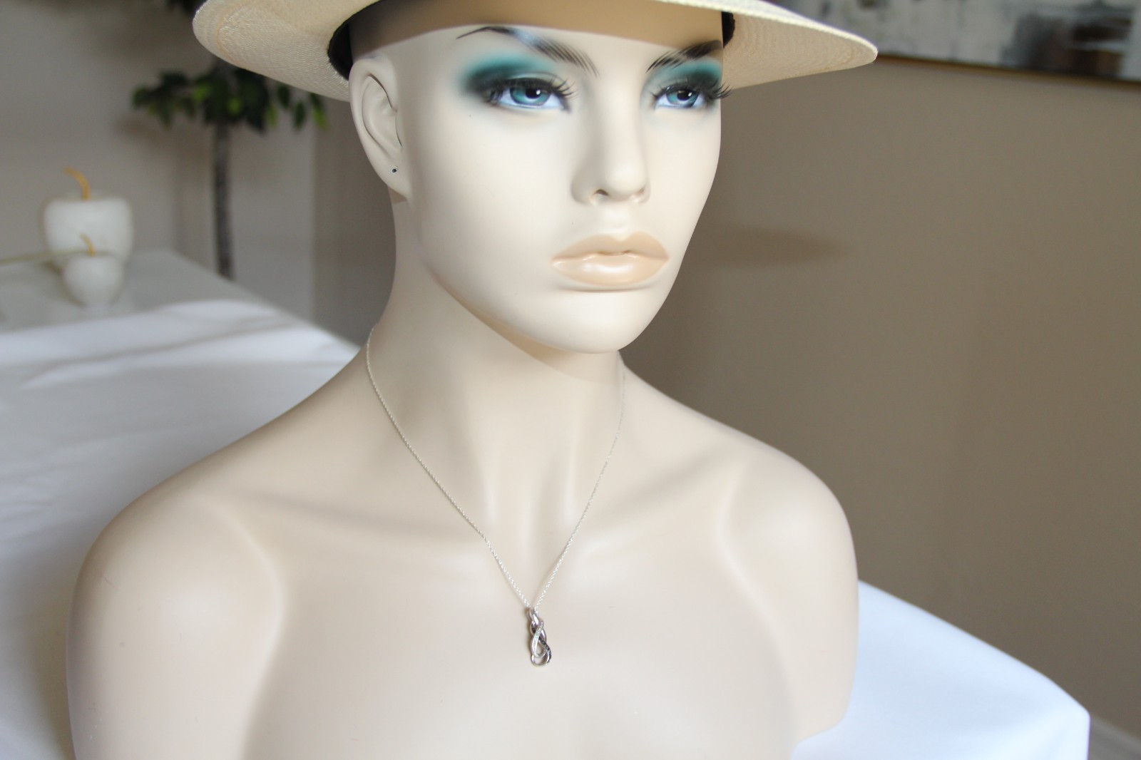 Sterling Silver Black and White Diamonds Infinity Pendant Necklace