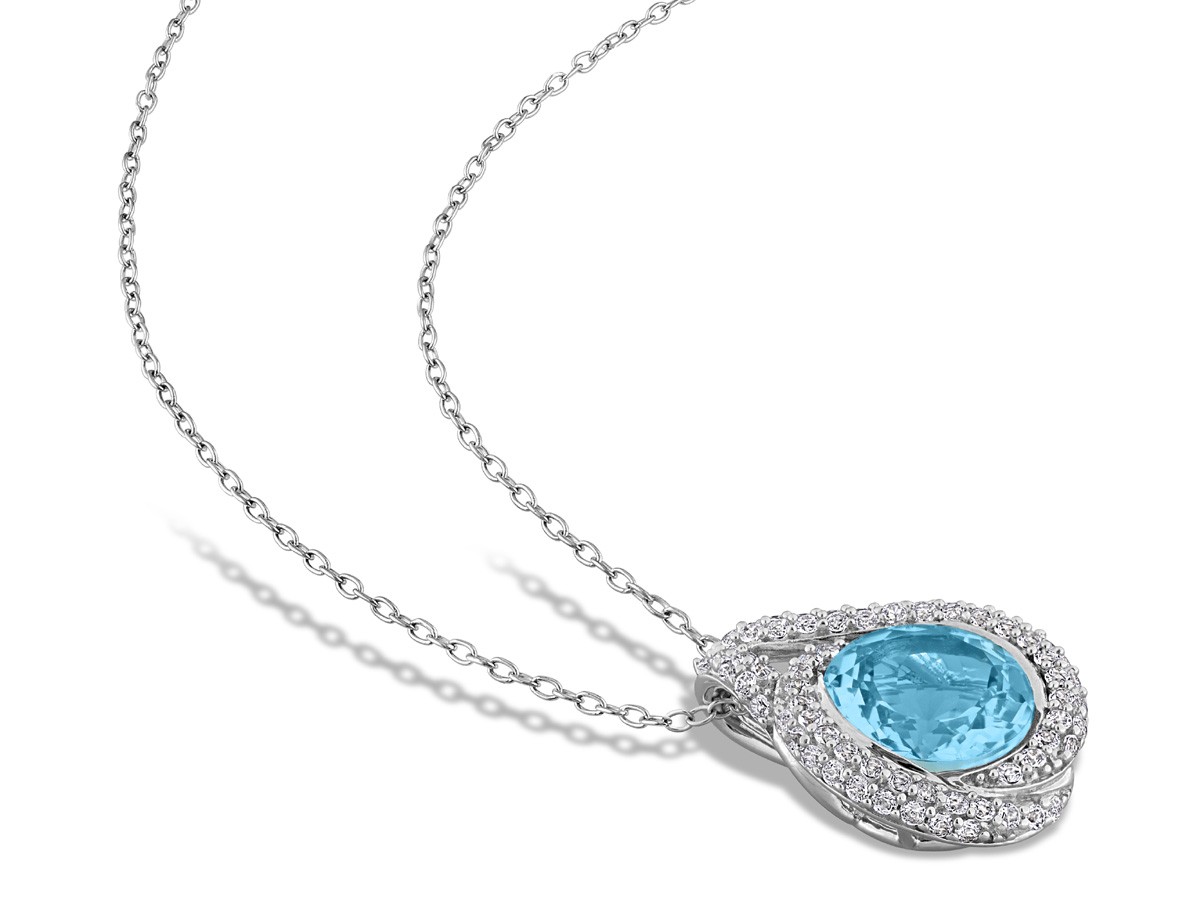 5.17 Carat (ctw) Blue Topaz and White Topaz Necklace Sterling Silver