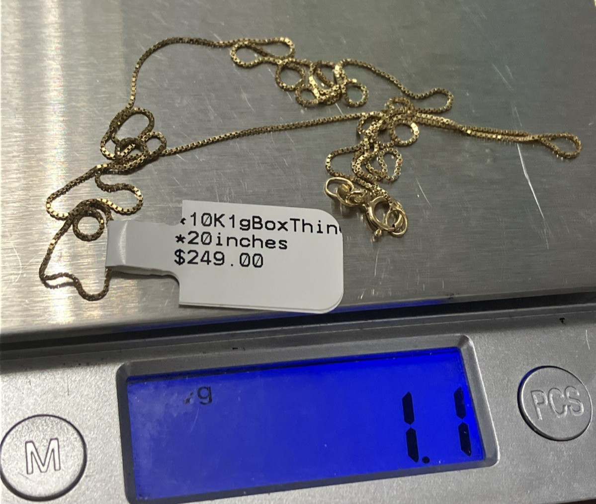 10kt Real Solid Gold Thin Box Chain Necklace 1gram 20” GND Brand New with Tag