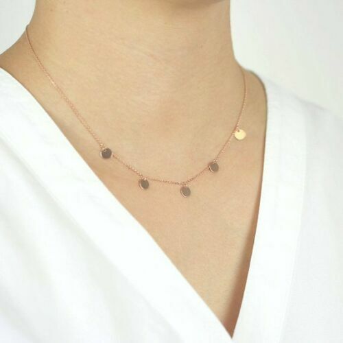 14k Yellow Gold Plated Silver Disc Charm Choker Necklace 18″ Silver Chain