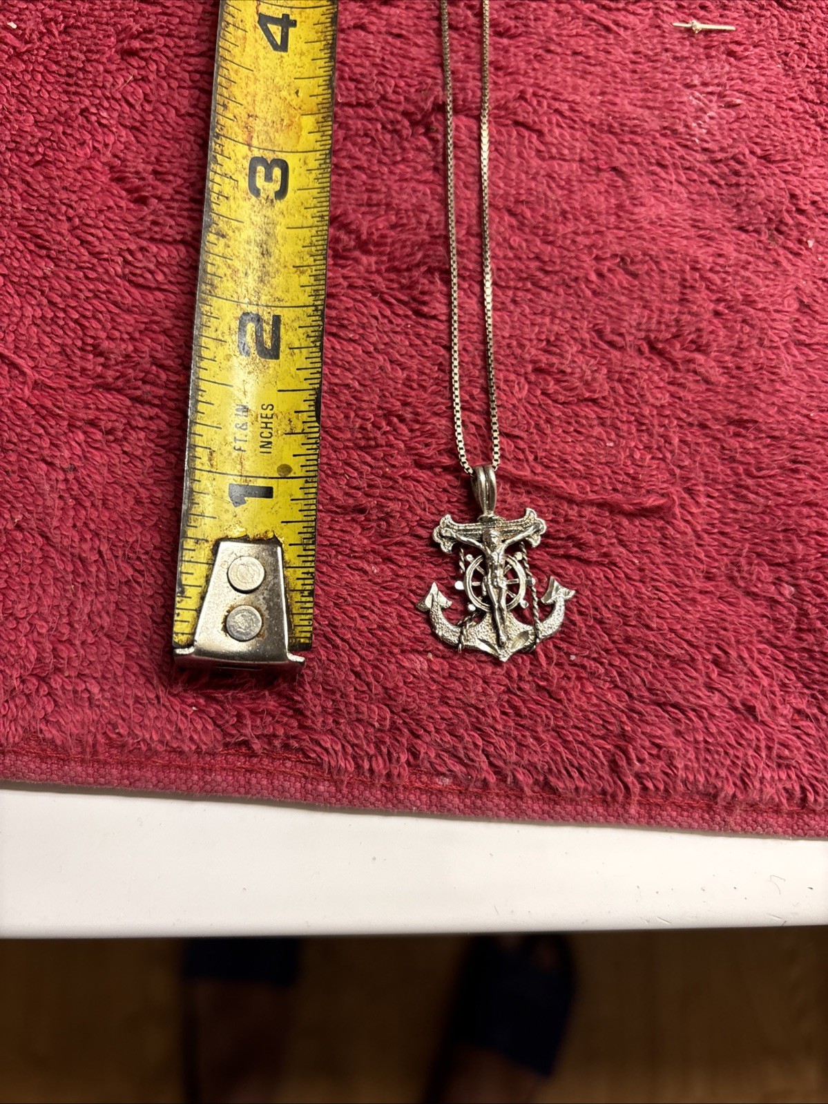 Vintage Estate Sterling Silver Maritime Jesus Anchor Pendant Necklace 5.4g