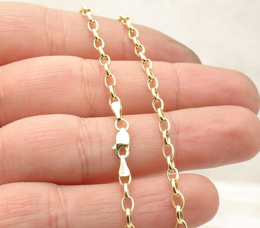 3.2mm Oval Rolo Chain Necklace Real 14K Yellow Gold 16″ 18″, 20″, 22″, 24″, 30″