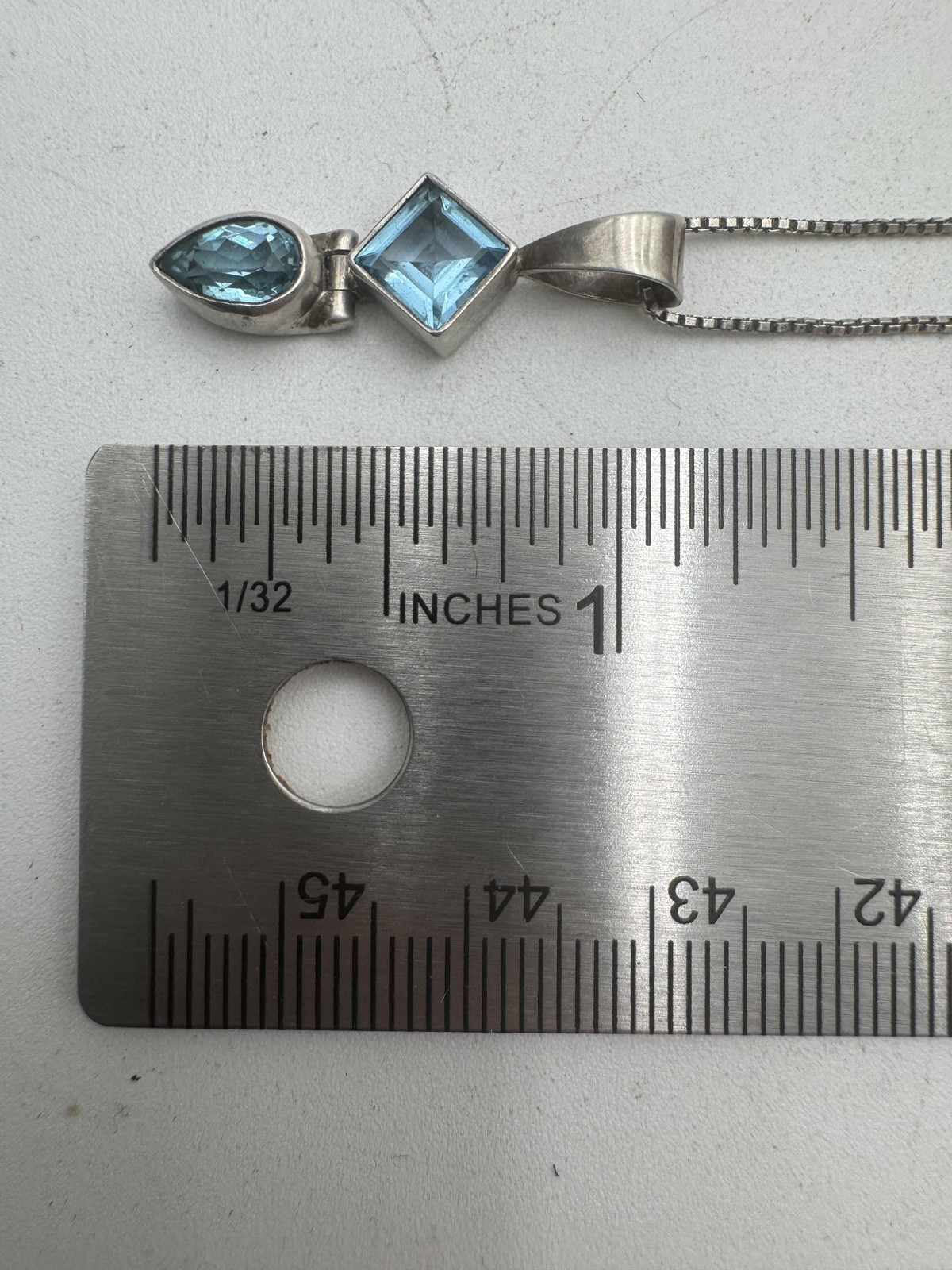 Sterling Silver 925 Blue Stone Teardrop Pendant Necklace Box Chain Italy Womens