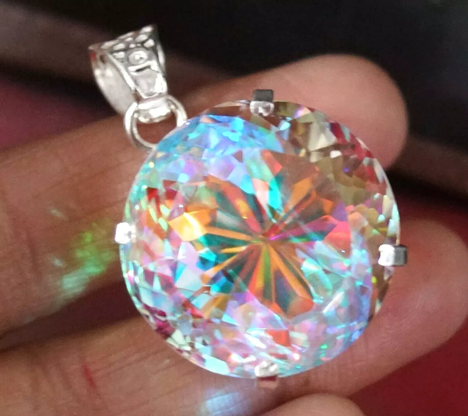 90.2 Ct+ Natural Rare Mystic Topaz Multi Color 925 Solid Silver Pendant Gemstone