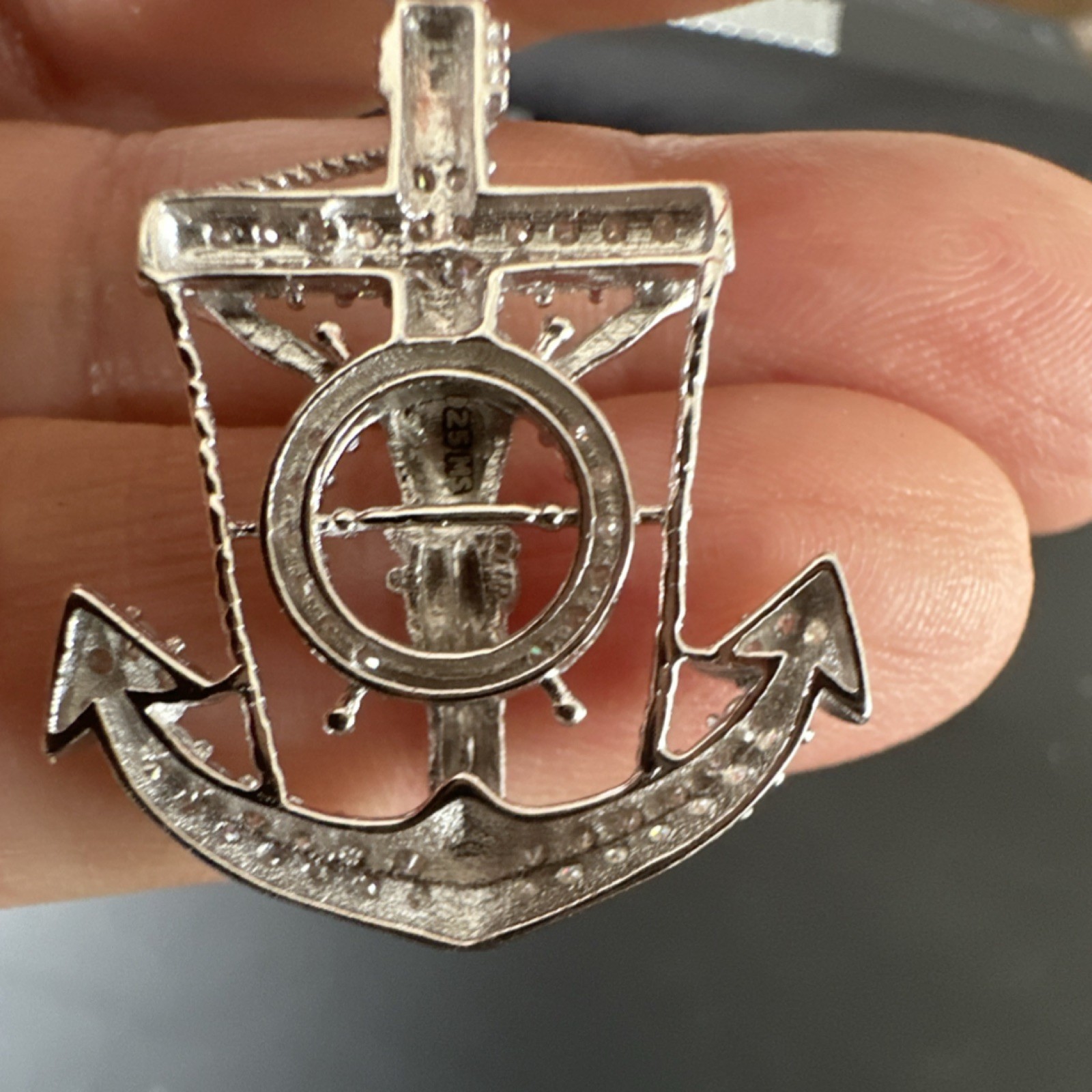 Sterling Silver Moissanite 1.50ctw Mariners Anchor nautical Pendant