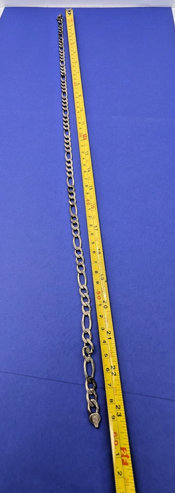 925 Italy Sterling Silver Figaro Chain Necklace 52g 23.5″ 9mm Mising Clasp AS IS
