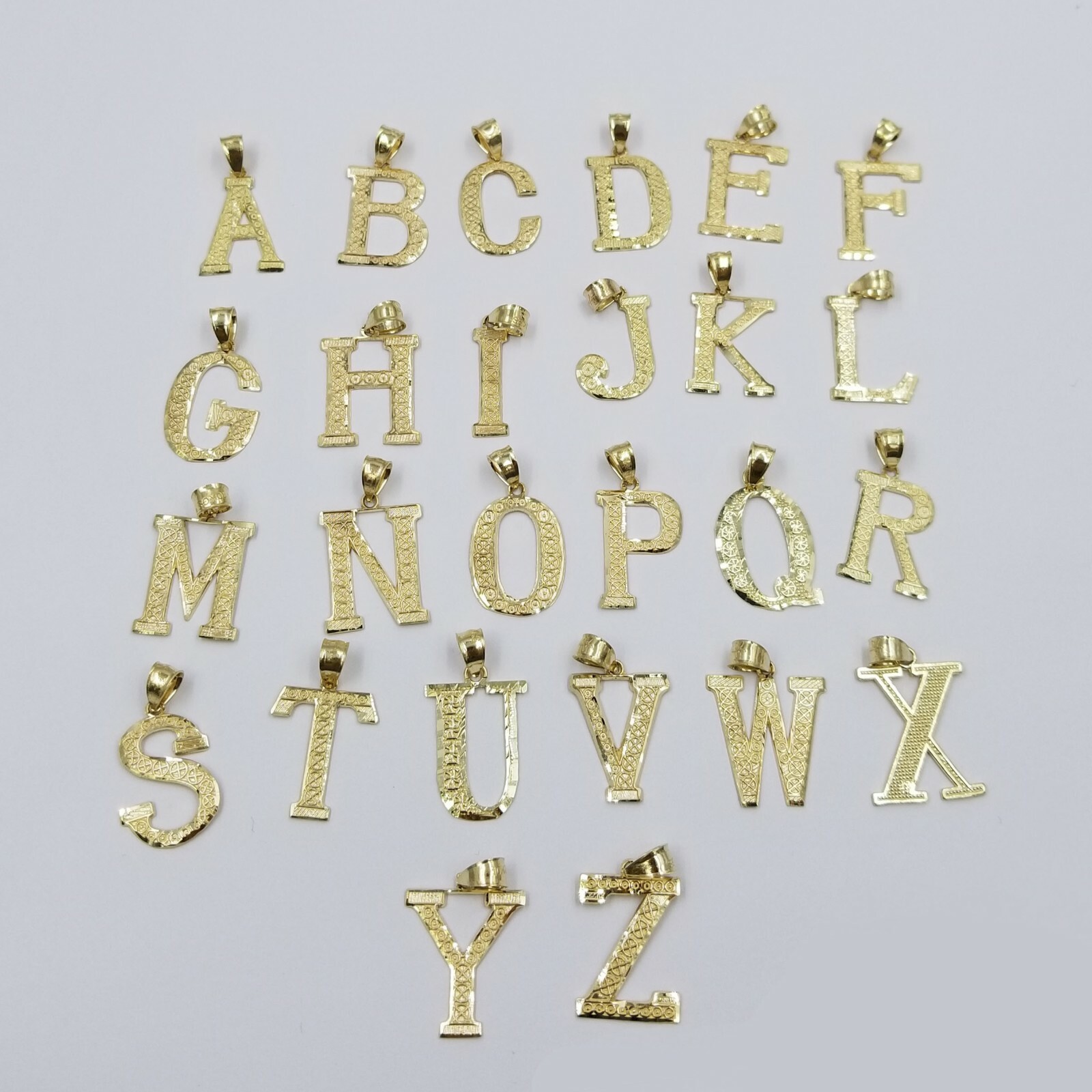 Real 10k Yellow Gold A-Z Initials Alphabet Charm Pendent Diamond Cut Men Women