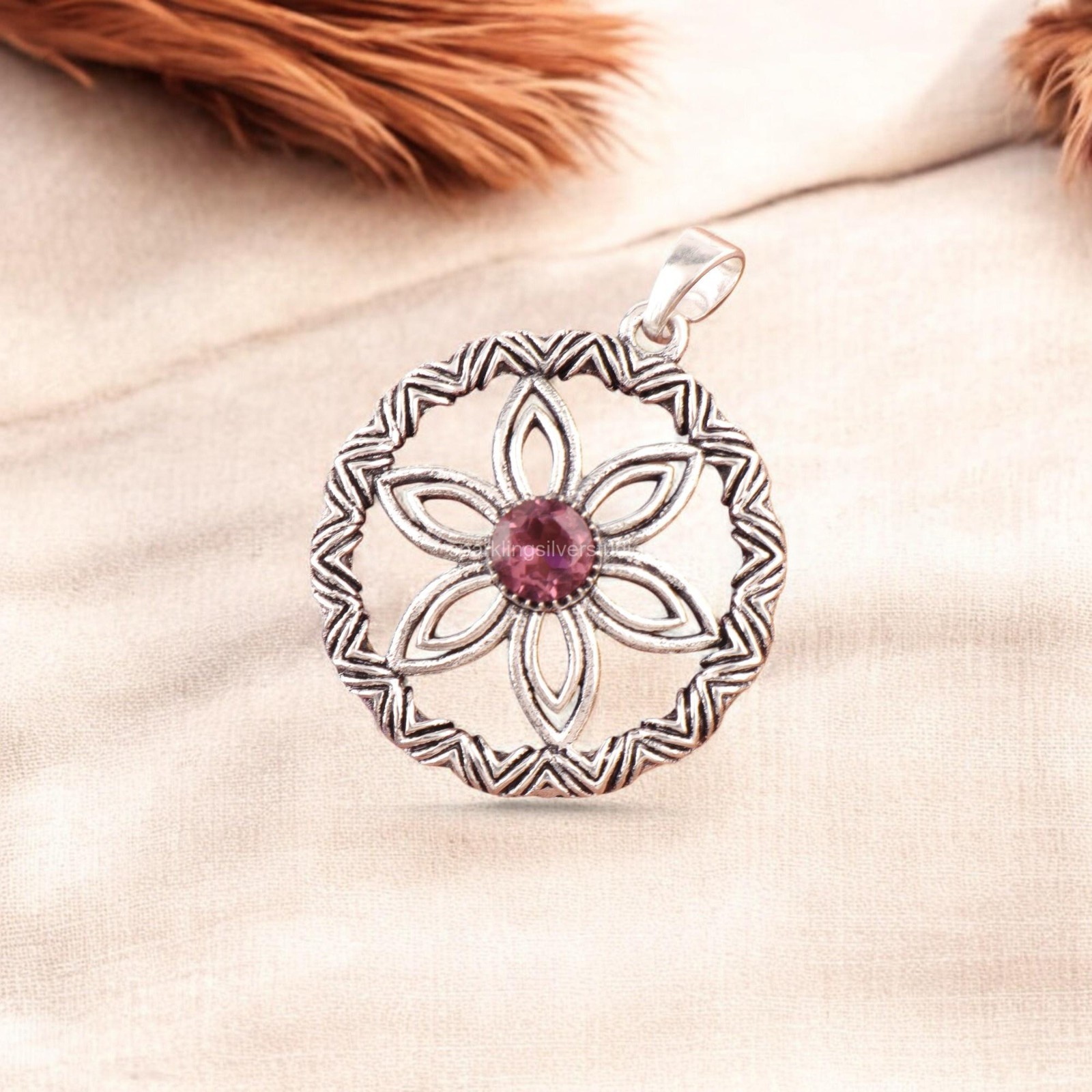 Round Cut Rhodolite Gemstone Dainty Bezel Wedding Pendant 925 Sterling Silver
