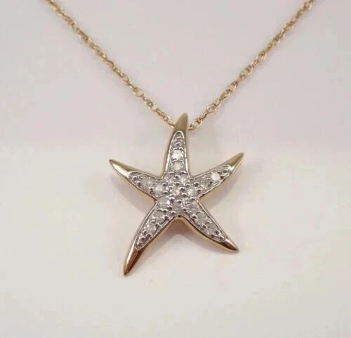 1Ct Lab Created Diamond Round STARFISH Pendant 14K Yellow Gold Plated 18” Chain
