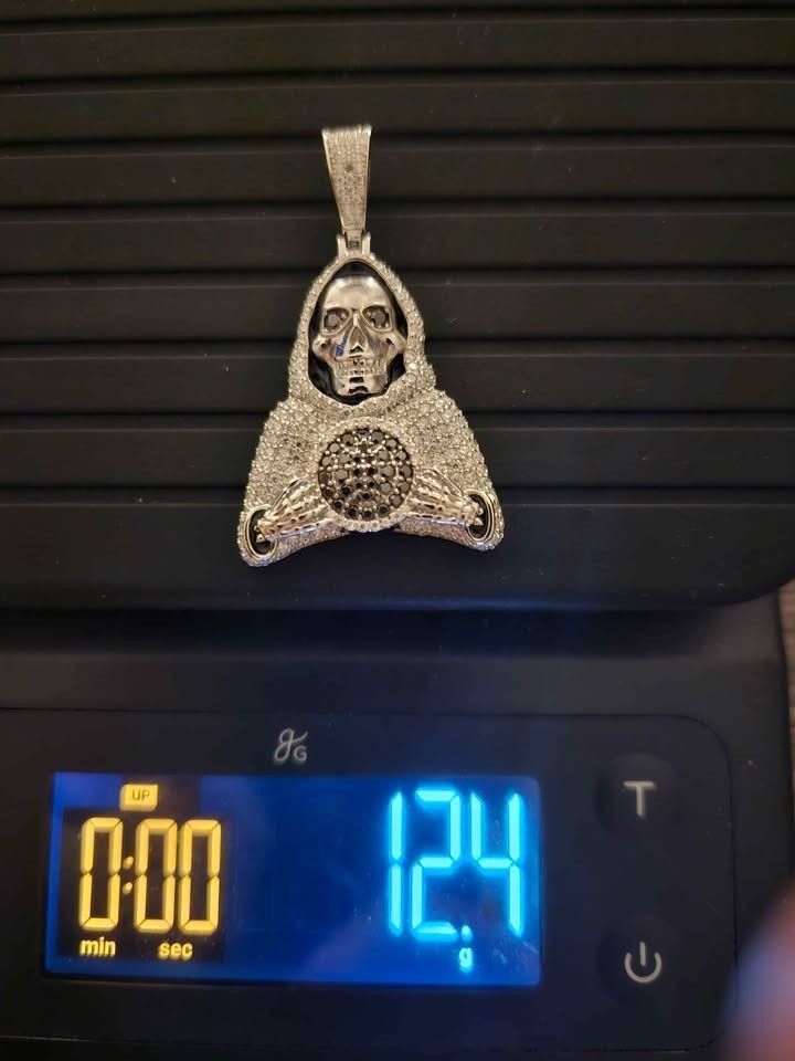 .925 Sterling Silver Moissanite Grim Reaper “Santa Muerte” Pendant