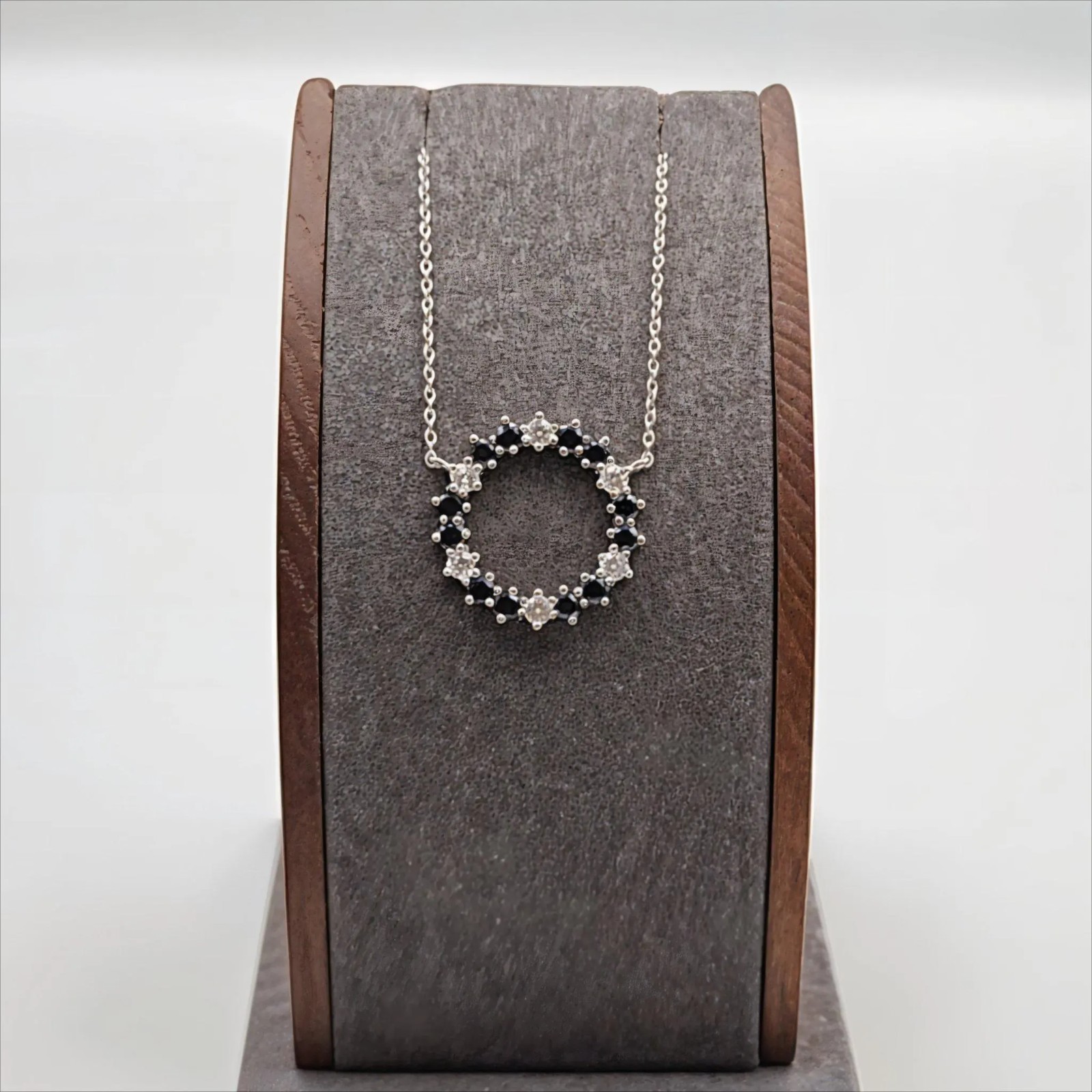 2.50ctw Dark-Blue Sapphire & White Moissanite Halo Pendant .925 Sterling Silver