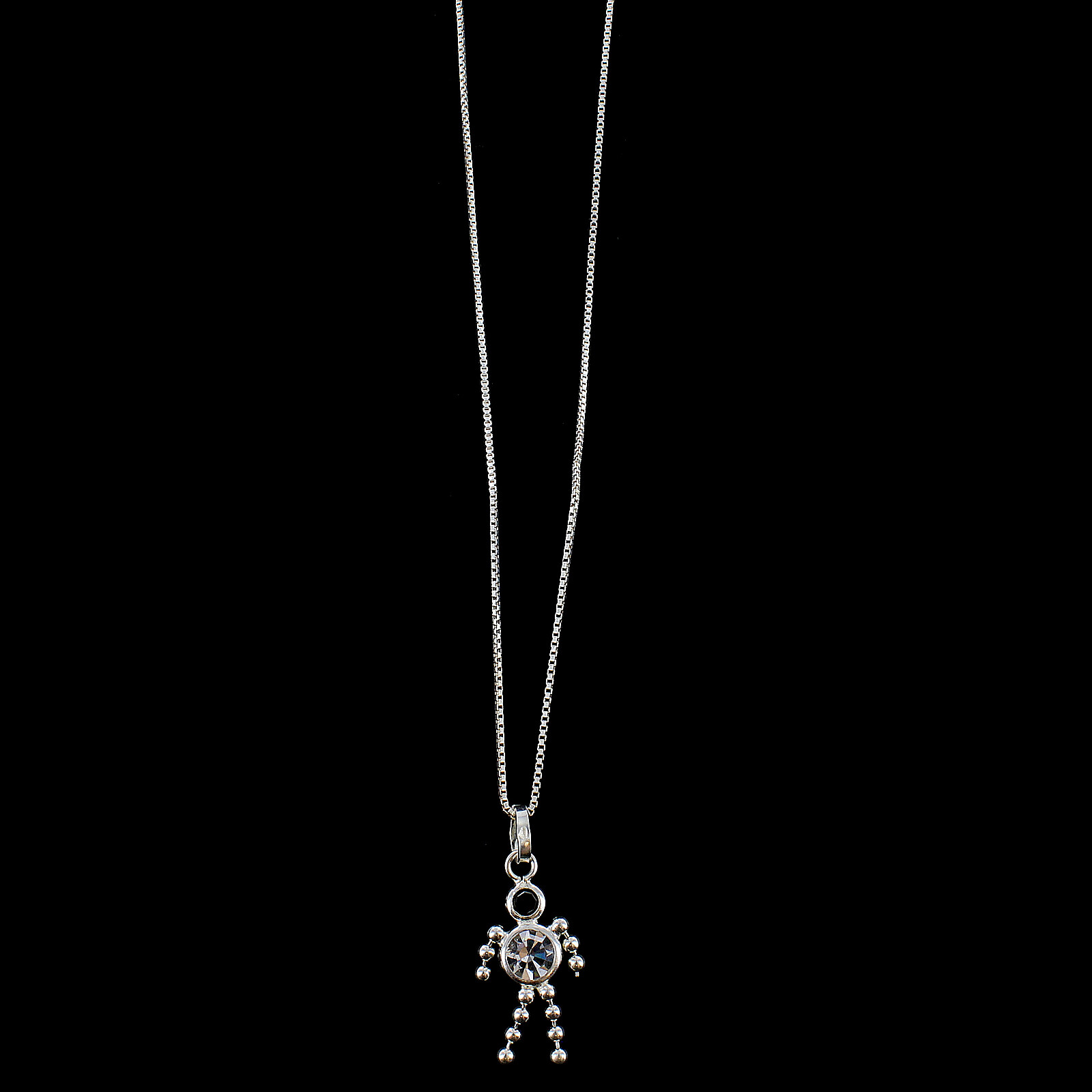Crystal Gemstone People Charm on Sterling Silver Thin Box Style Chain Necklace