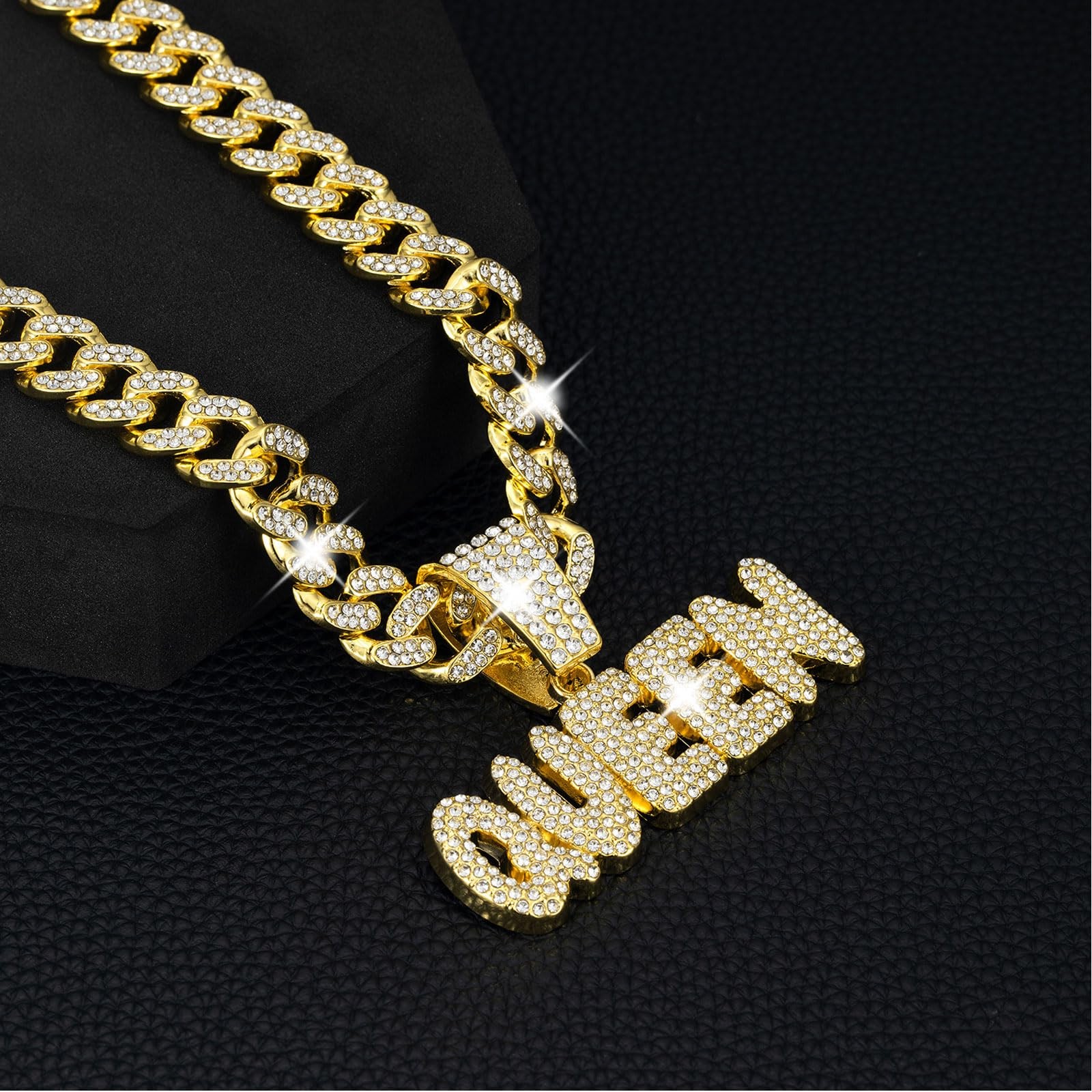 Queen Hip-hop Cuban Chain, Rhinestone Pendant Necklace Jewelry For Women，Women’s